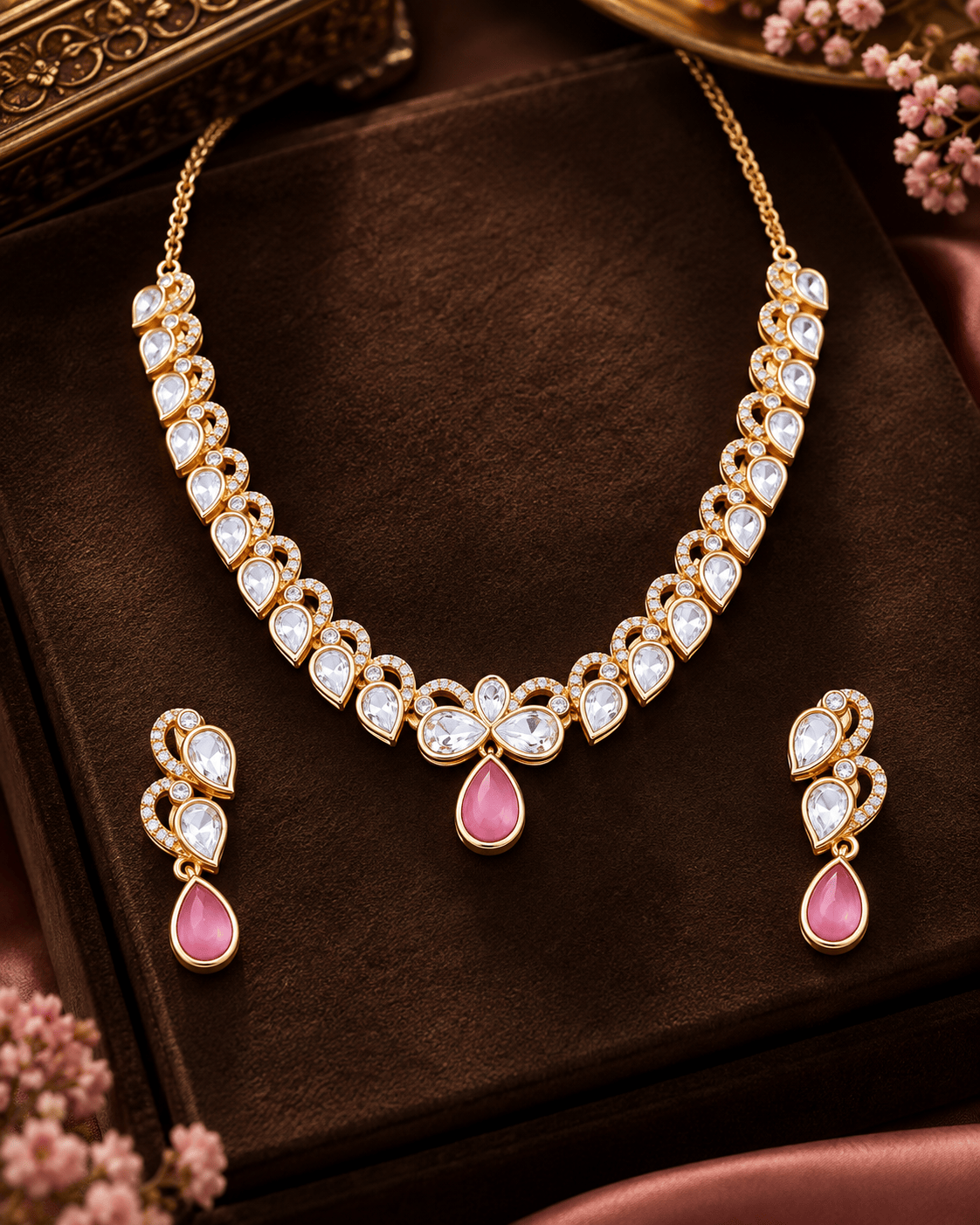 Mataari Necklaces Rajvi Gold Plated Polki Kundan Teardrop Solitaire Necklace