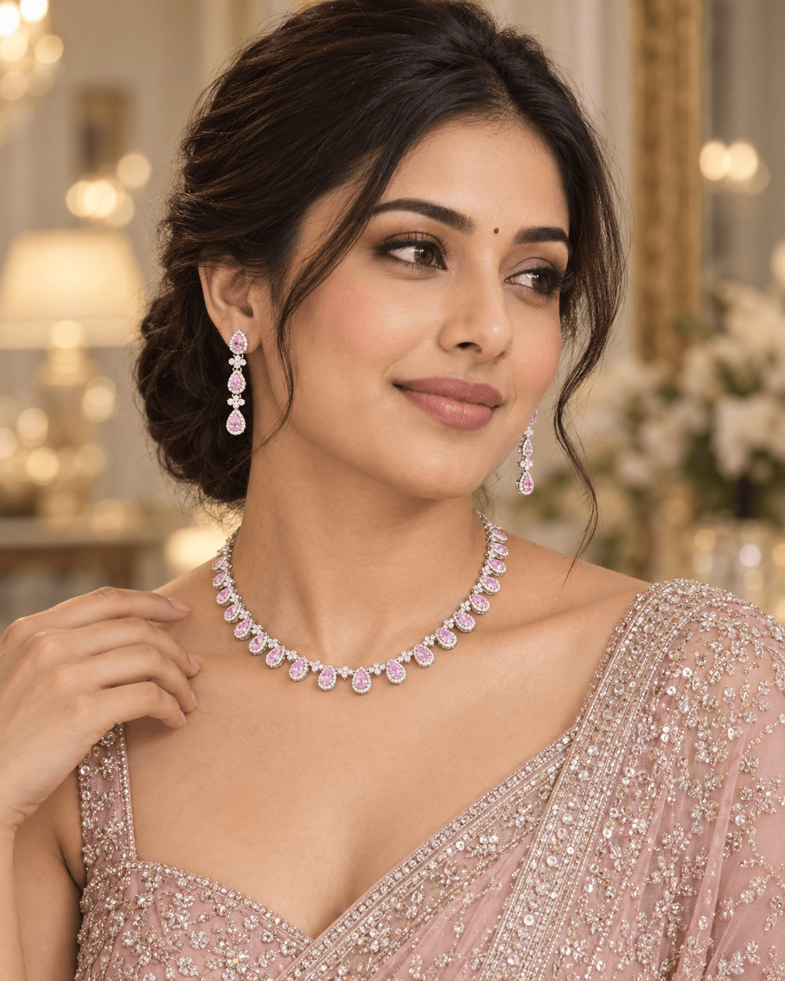 Mataari Necklaces Silver Plated Teardrop Crystal Cubic Zirconia Solitaire Necklace for Brides