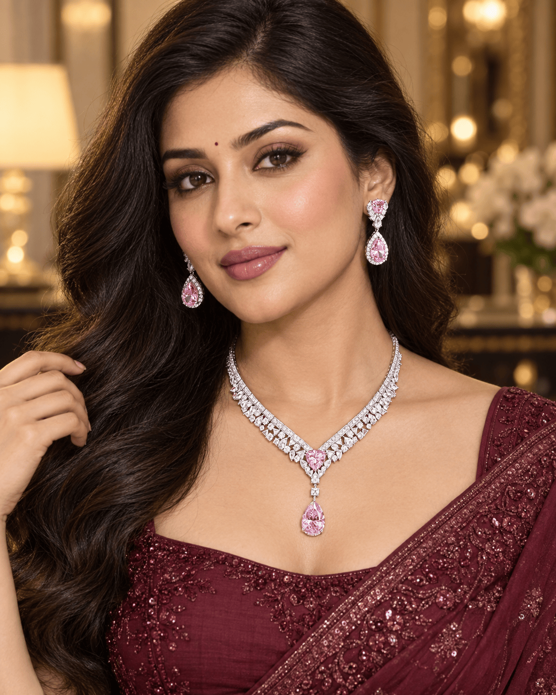 Mataari Necklaces Teardrop Silver Plated Cubic Zirconia Collar Necklace for Brides
