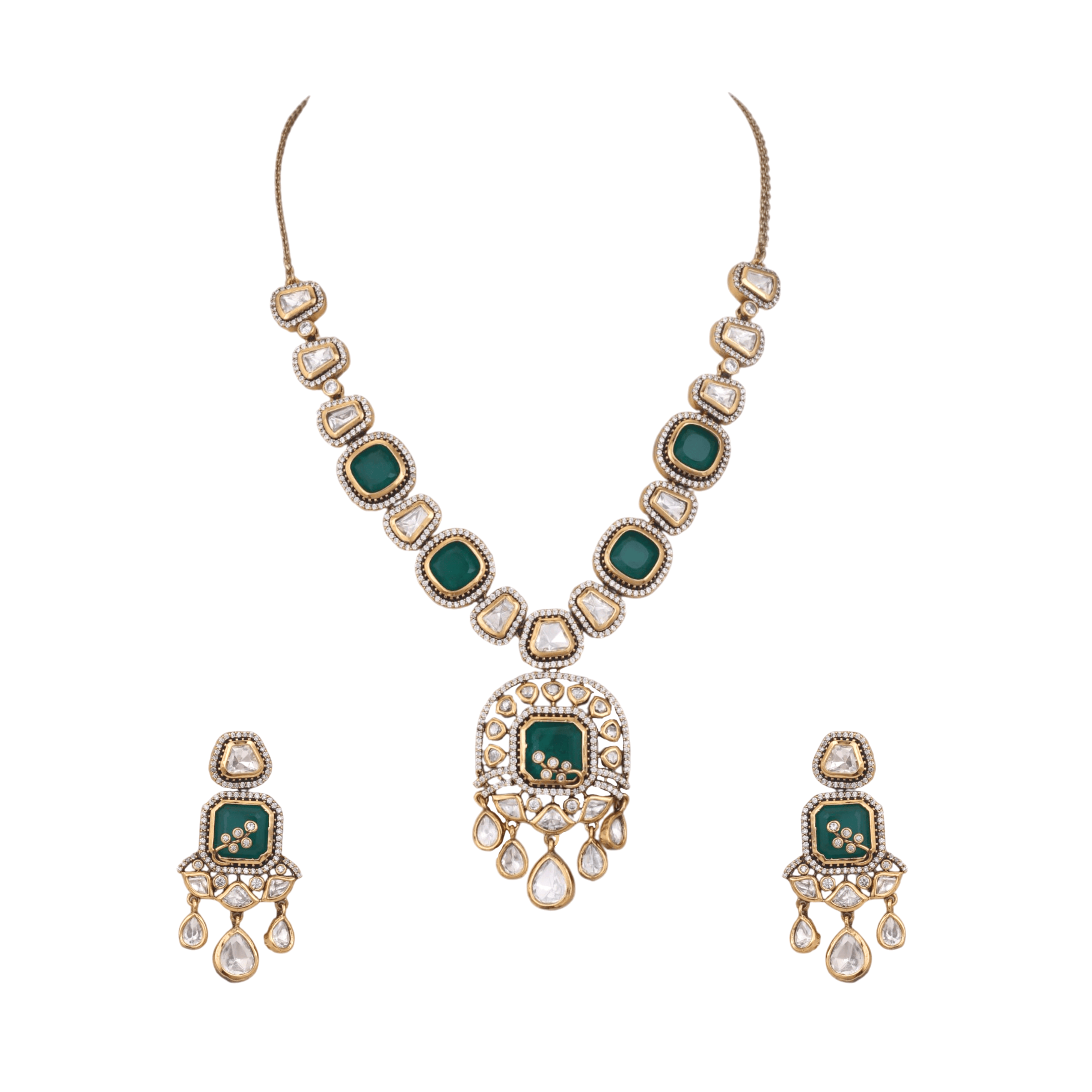 Mataari Necklaces Polki Kundan Gold Plated Moissanite Wedding Necklace with Ruby & Emerald