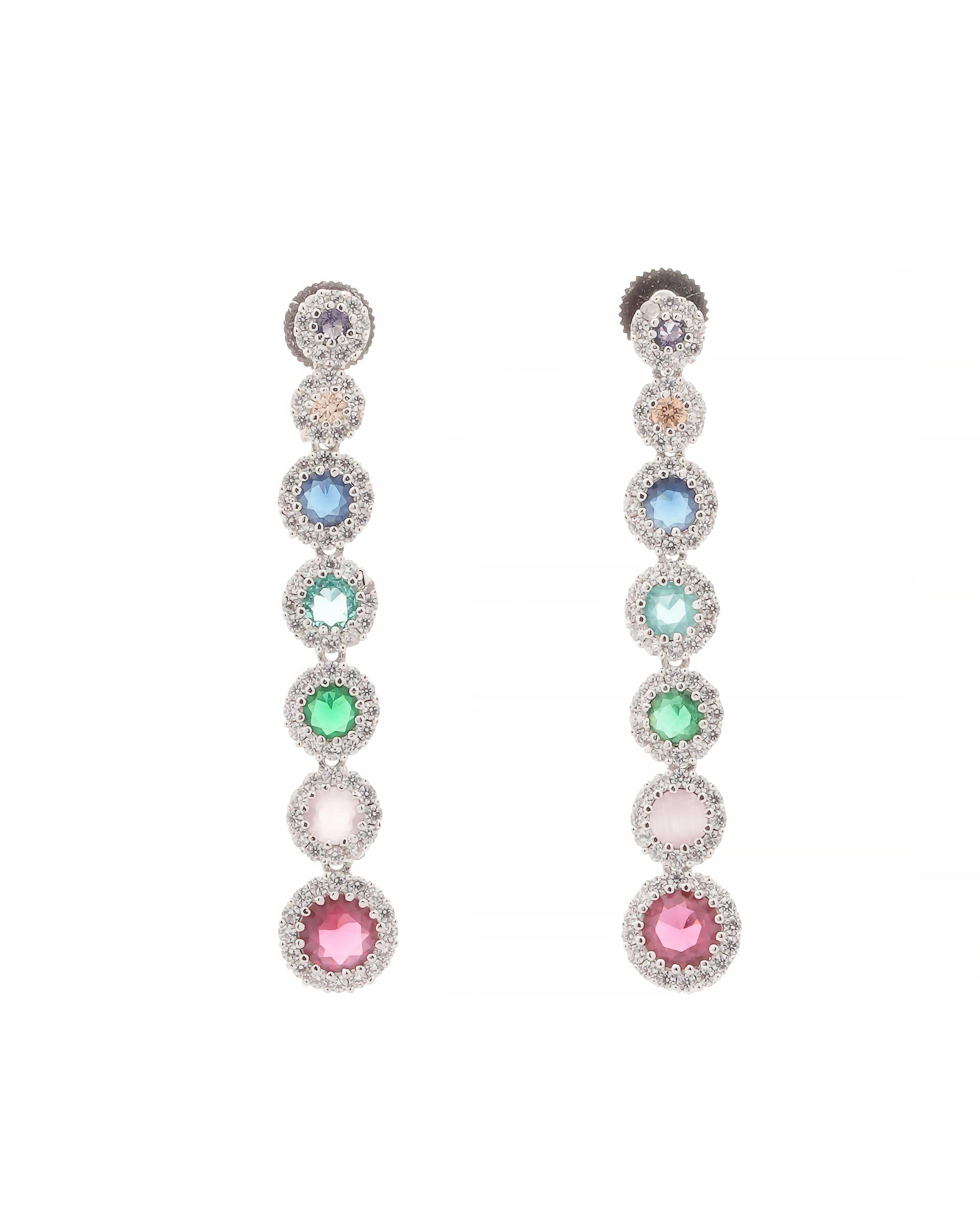 Mataari Necklaces Prismatic Radiance CZ Gem Halo Necklace & | Rhodium | Indian Jewelry | Mataari