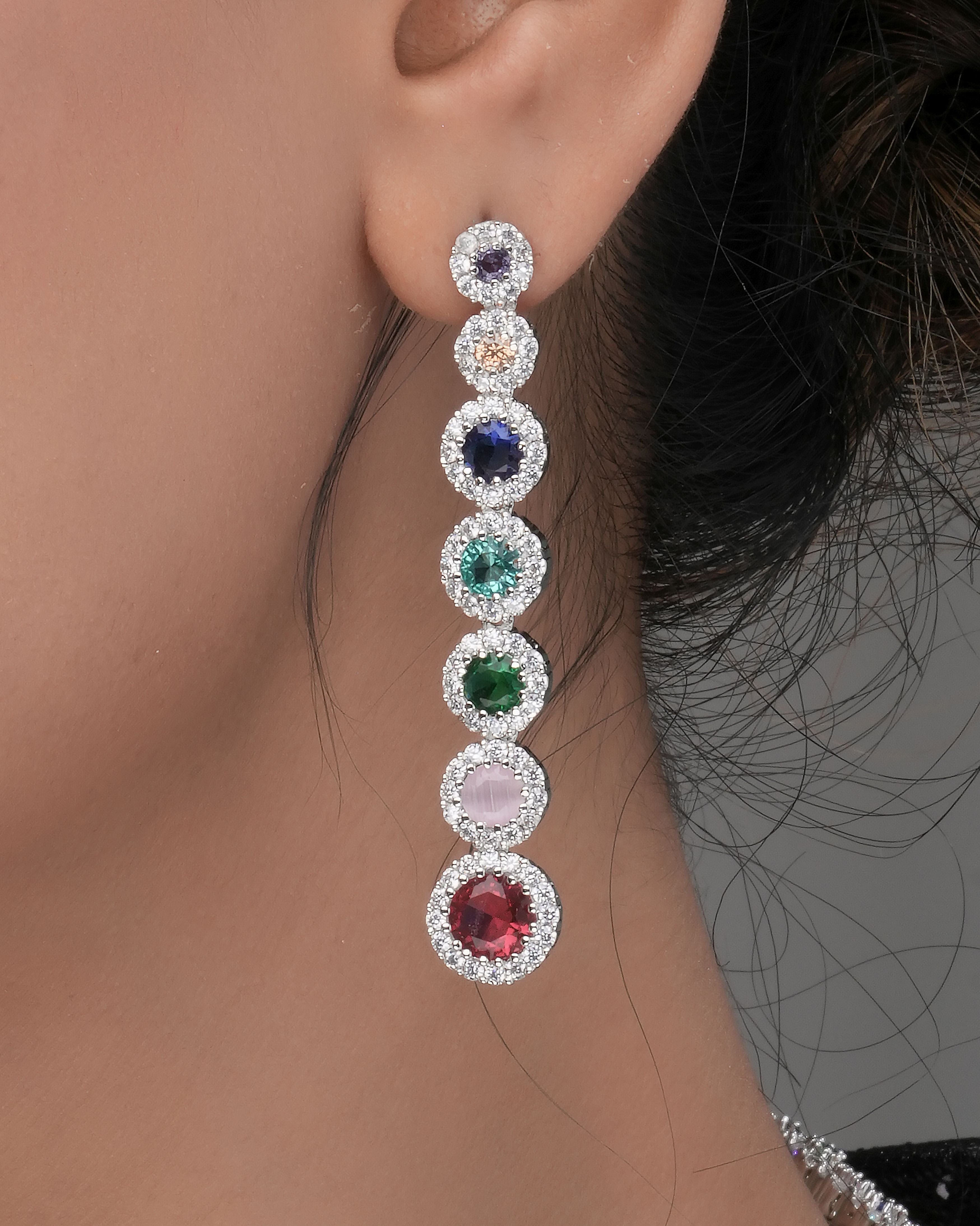 Mataari Necklaces Prismatic Radiance CZ Gem Halo Necklace & | Rhodium | Indian Jewelry | Mataari