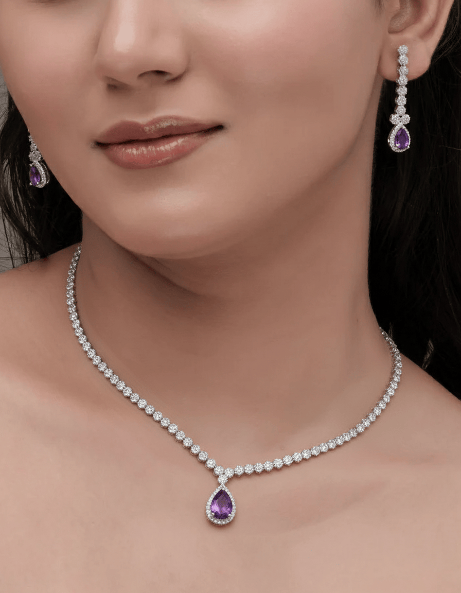 Mataari Necklaces Eternal Bloom Necklace & Earrings | Rhodium | Indian Jewelry | Mataari