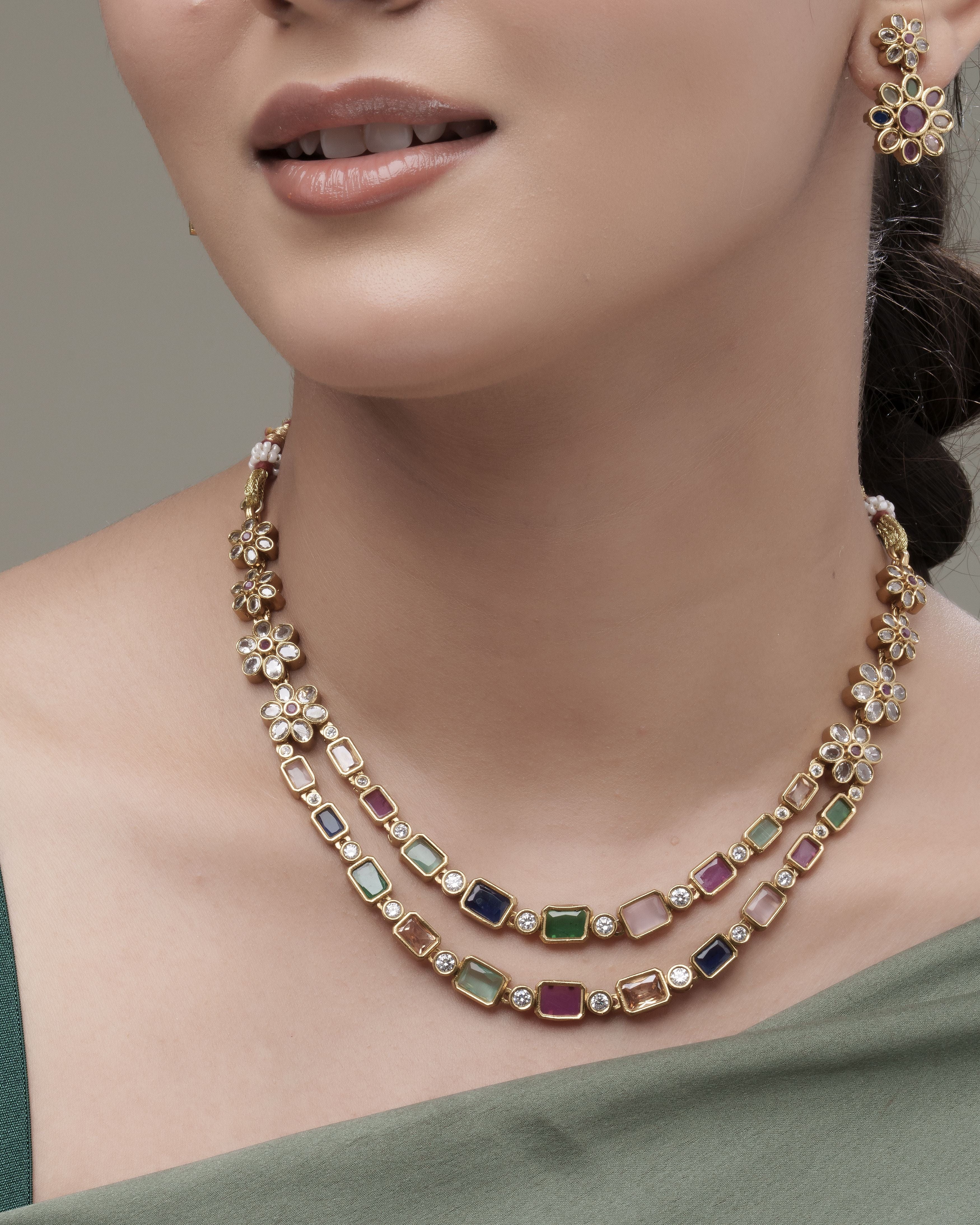 Mataari Necklaces Rainbow Elegance Multicolor Necklace & Earrings Set | Gold Tone | Indian Jewelry | Mataari