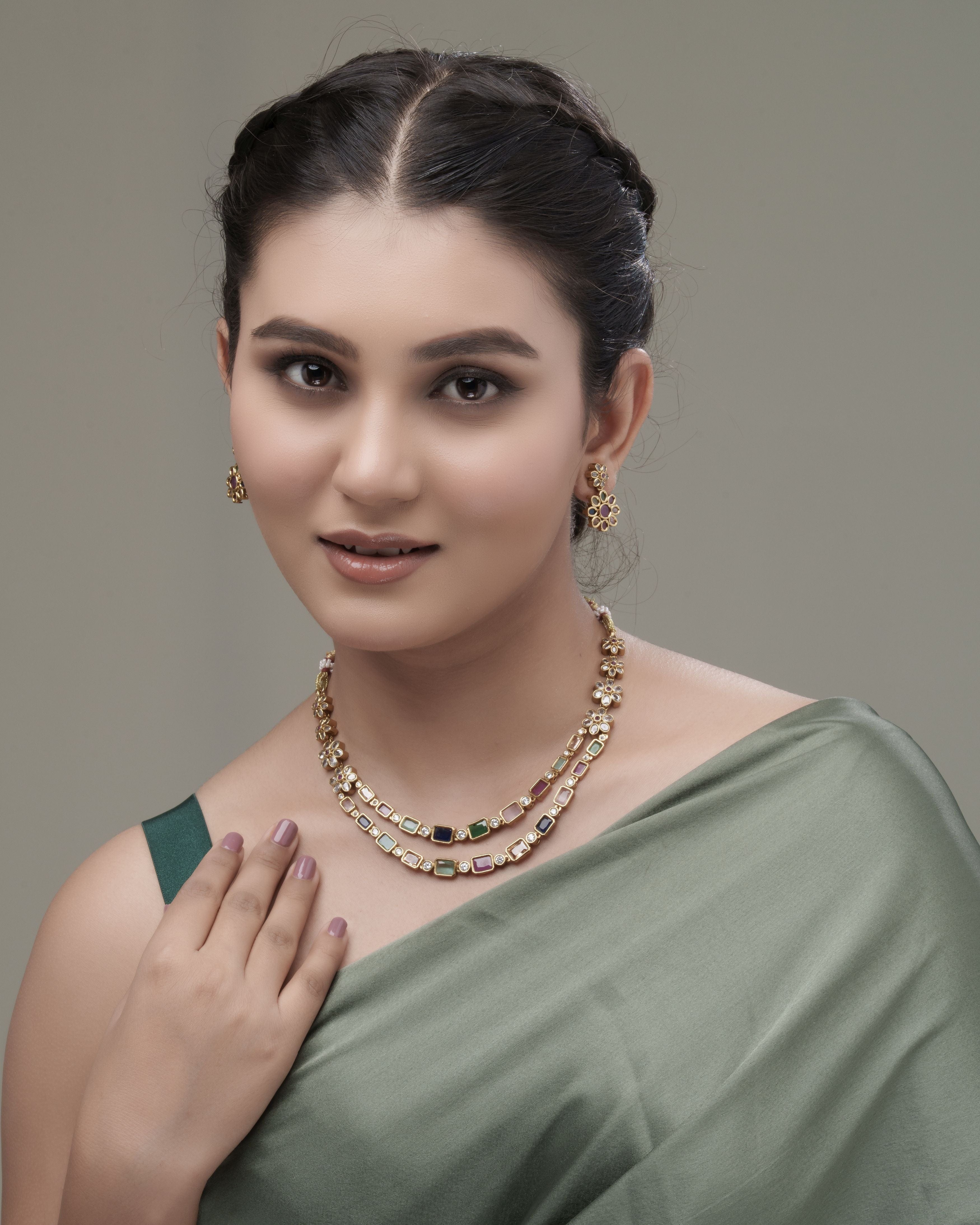 Mataari Necklaces Rainbow Elegance Multicolor Necklace & Earrings Set | Gold Tone | Indian Jewelry | Mataari
