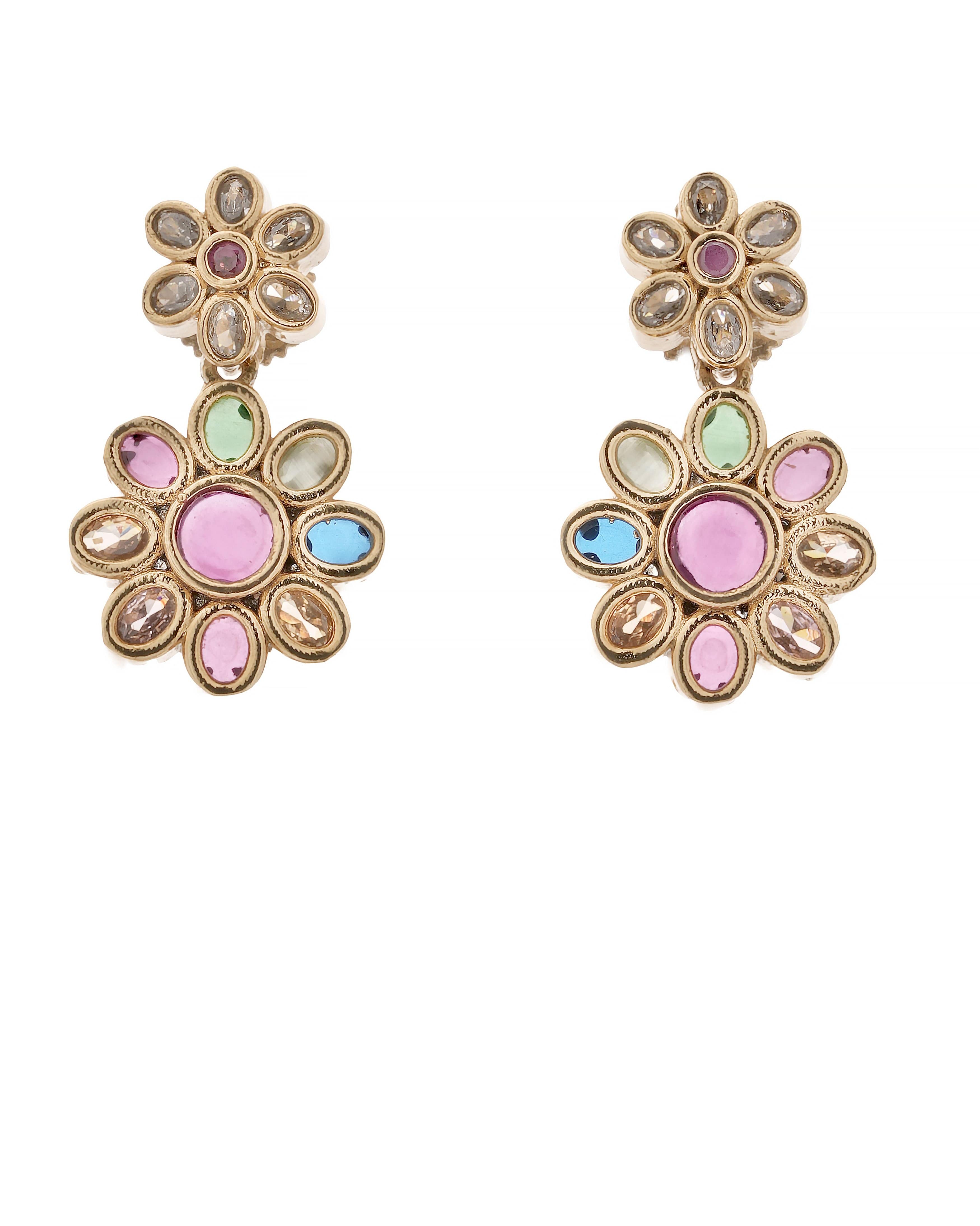 Mataari Necklaces Rainbow Elegance Multicolor Necklace & Earrings Set | Gold Tone | Indian Jewelry | Mataari