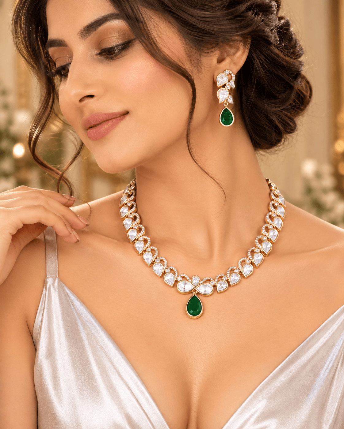 Mataari Necklaces Rajvi Gold Plated Polki Kundan Teardrop Solitaire Necklace