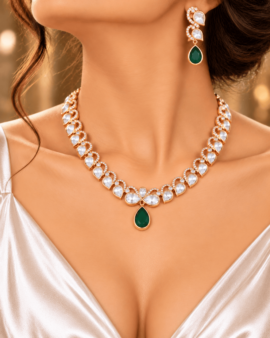 Mataari Necklaces Rajvi Gold Plated Polki Kundan Teardrop Solitaire Necklace