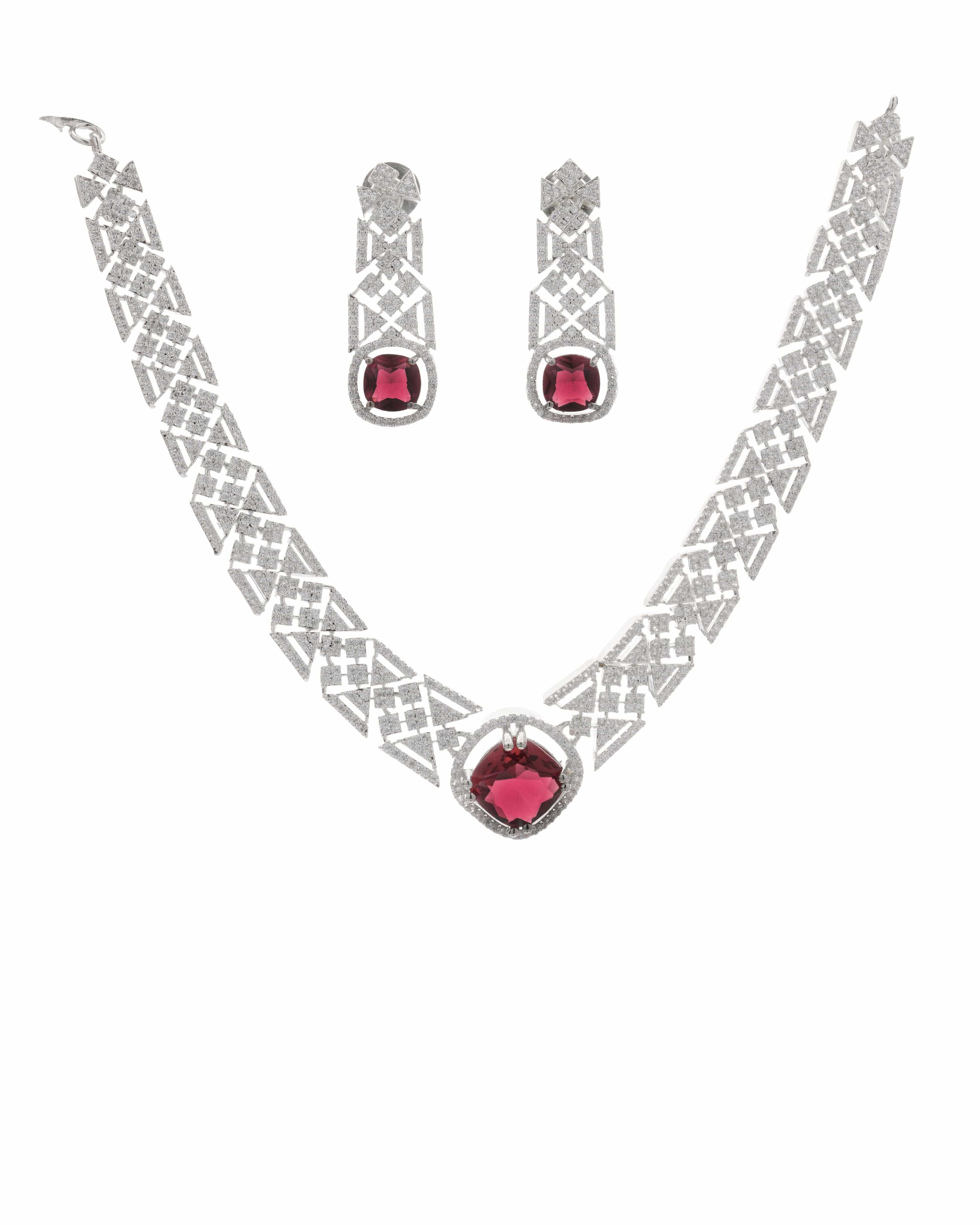 Mataari Necklaces Amethyst Allure CZ Choker & Earring Set | Rhodium | Indian Jewelry | Mataari
