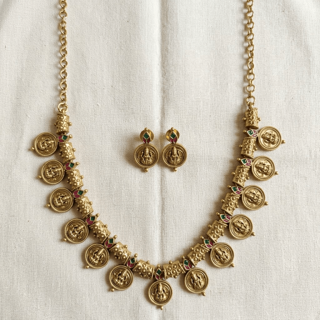Mataari Necklaces Antique Gold Kundan Polki Goddess Lakshmi Coin Necklace