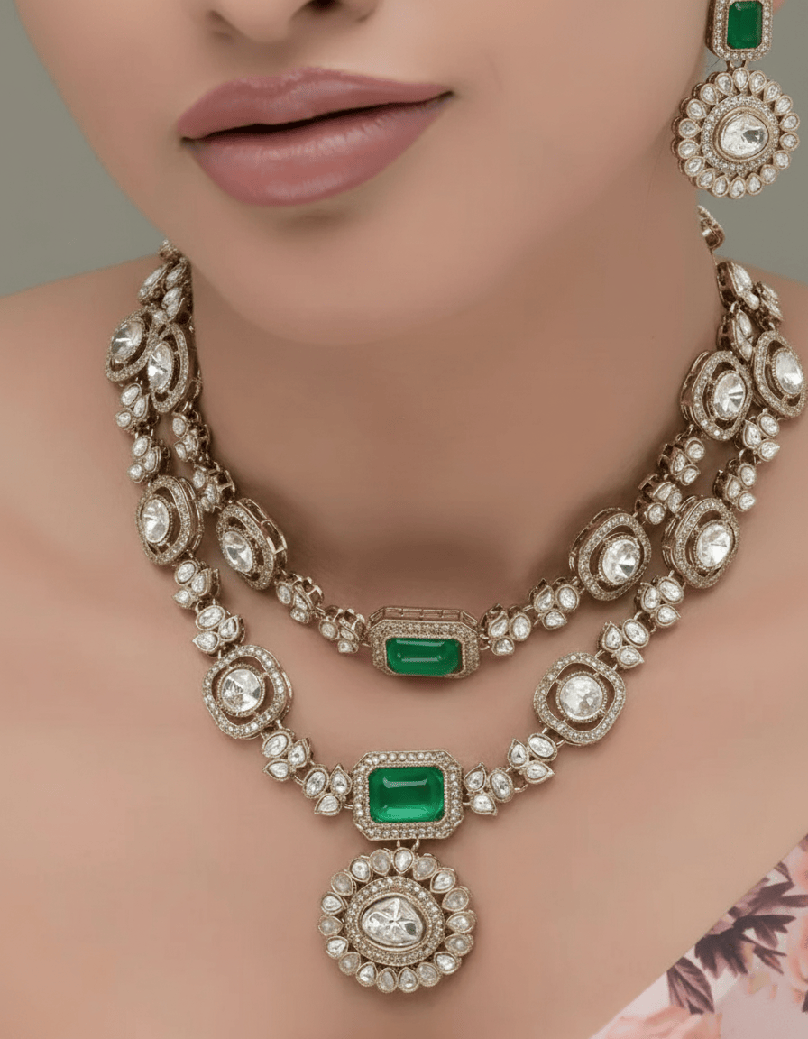 Mataari Necklaces Regal Crest – Green, Moissanite and CZ | Moissanite | Indian Jewelry | Mataari