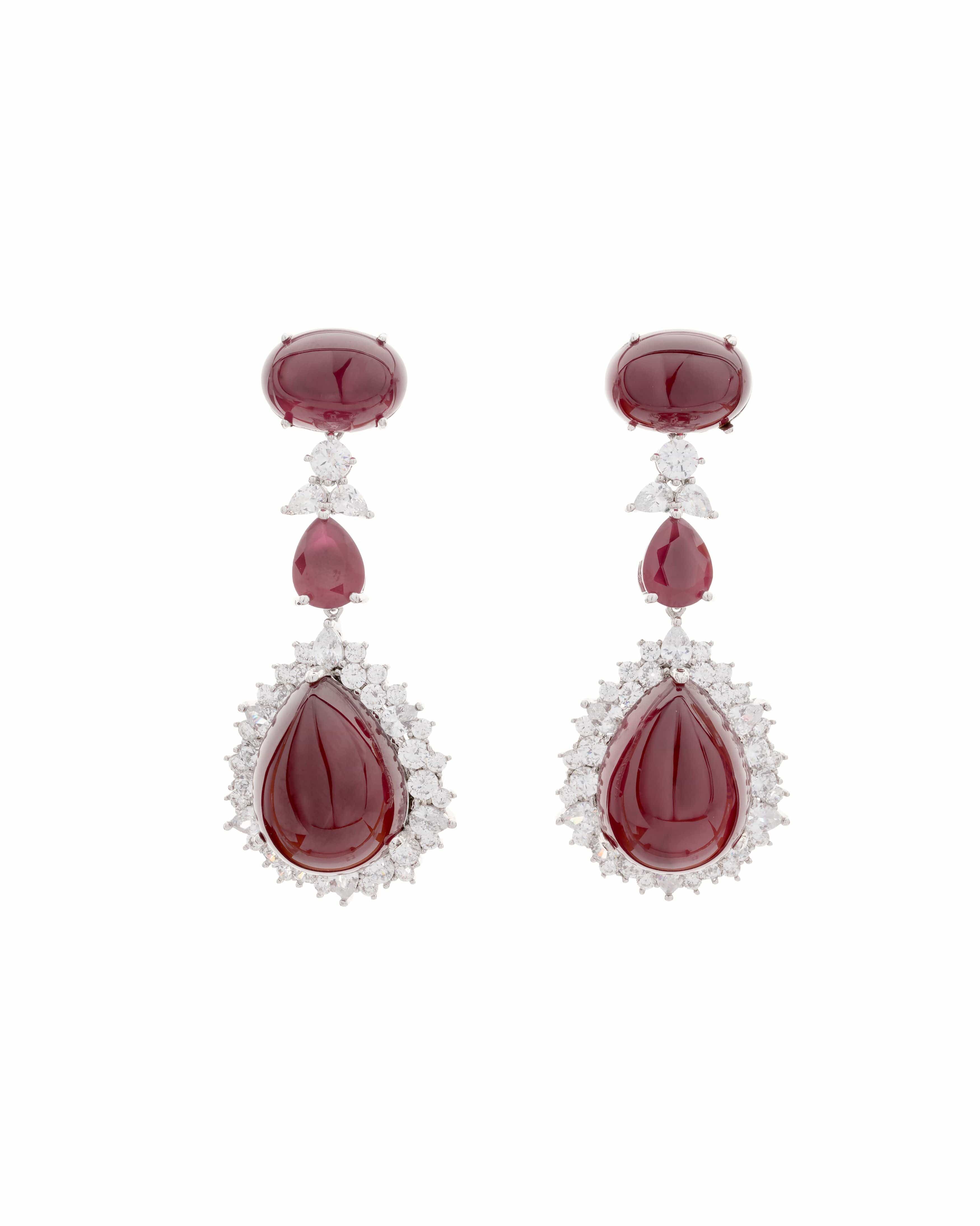 Mataari Necklaces Regal Ruby Teardrop CZ ( Swarovski Elements)  Necklace & Earrings Set – Bridal Statement Jewelry