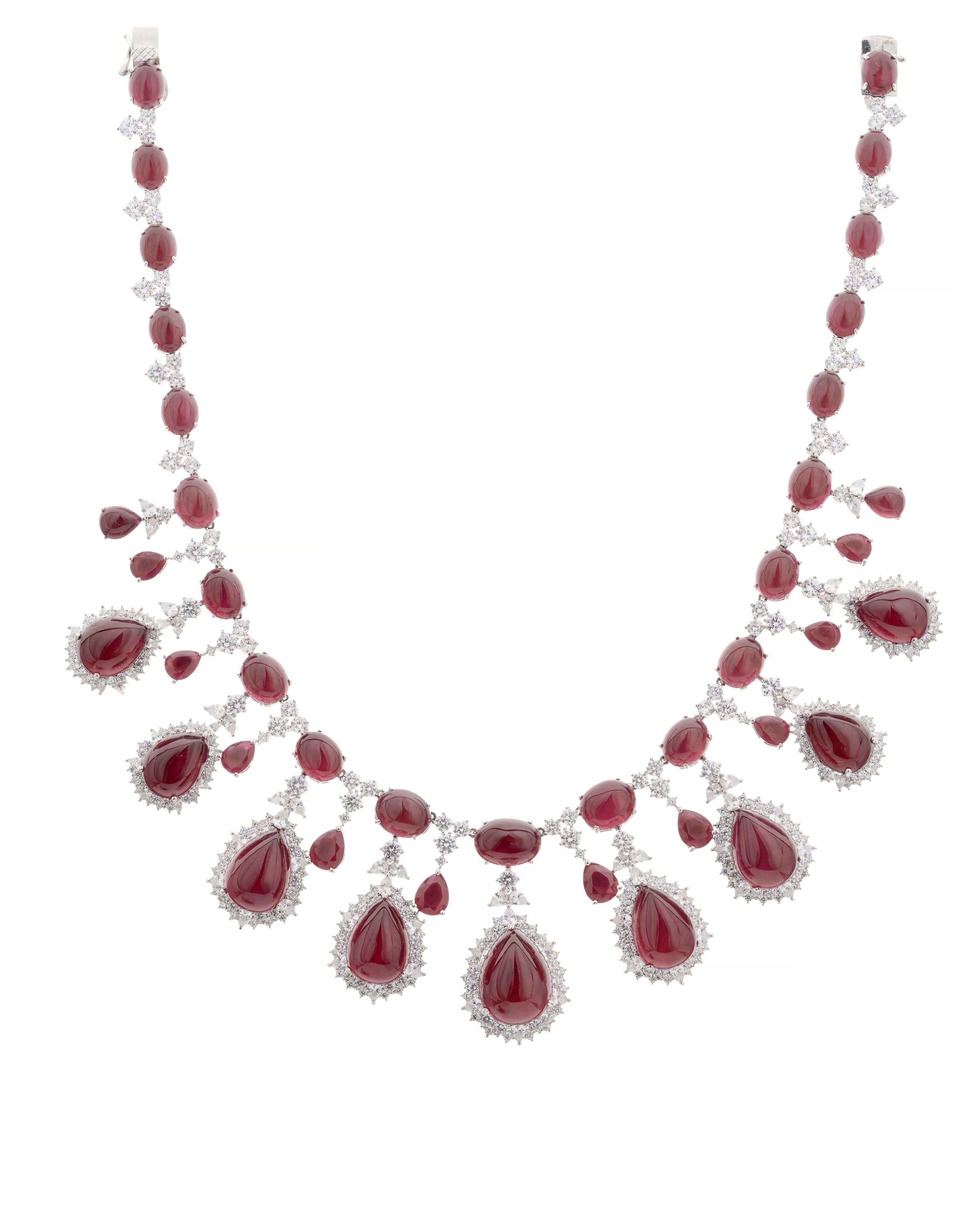 Mataari Necklaces Regal Ruby Teardrop CZ ( Swarovski Elements)  Necklace & Earrings Set – Bridal Statement Jewelry