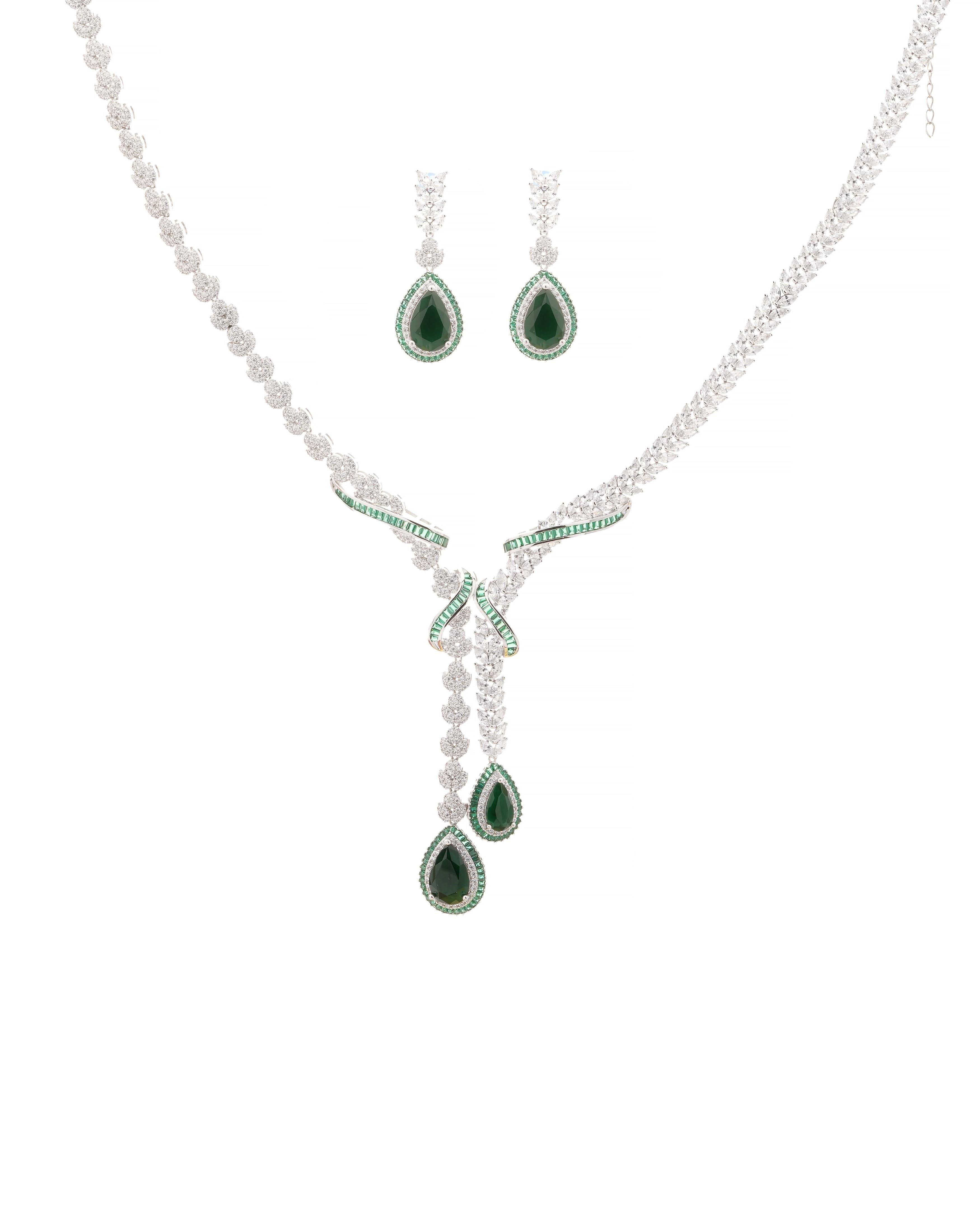 Mataari Necklaces Rosaria Ruby Baguette Necklace Set – Swarovski | Rhodium | Indian Jewelry | Mataari