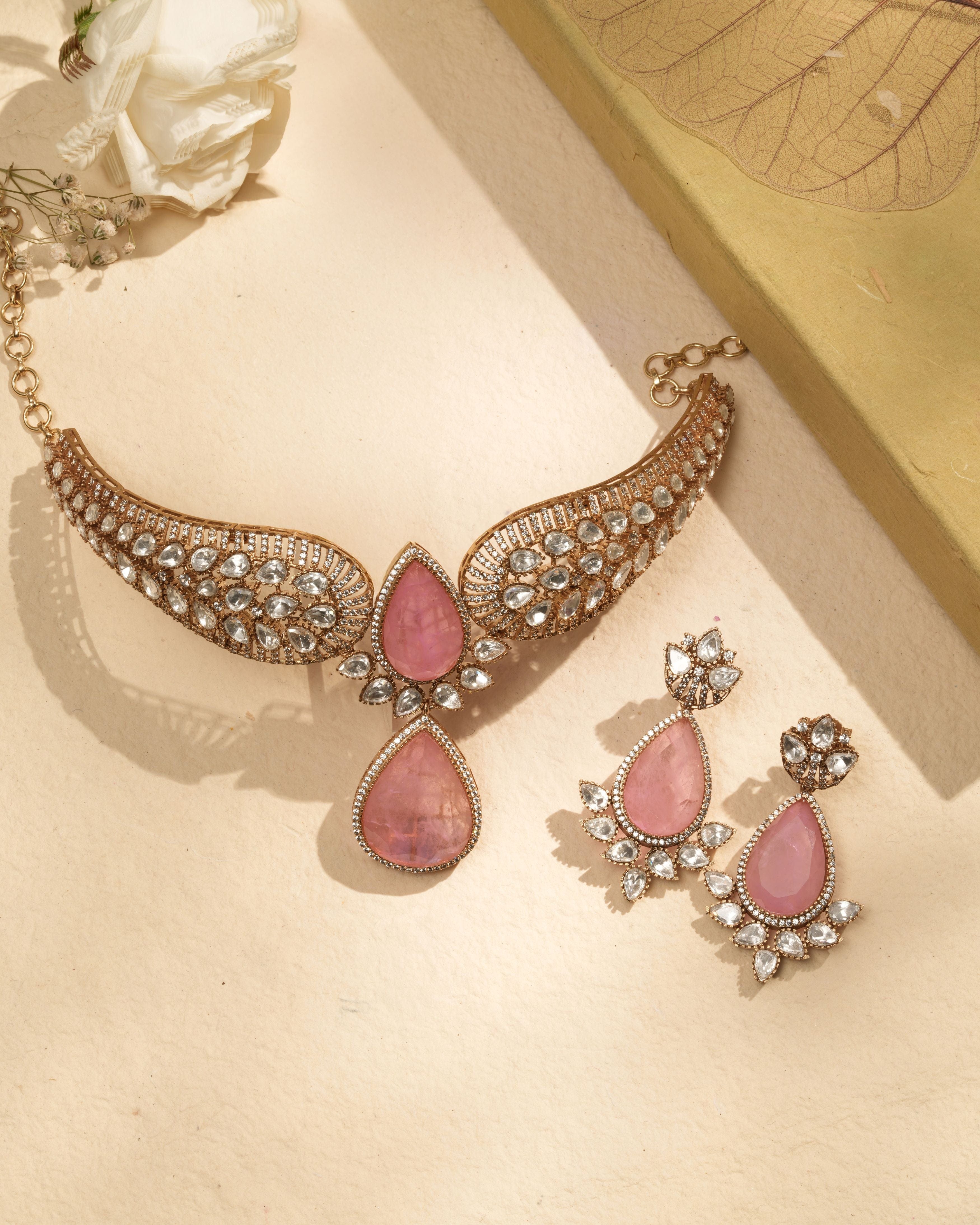 Mataari Necklaces Emerald Green Teardrop Choker & Earrings Set | CZ | Indian Jewelry | Mataari