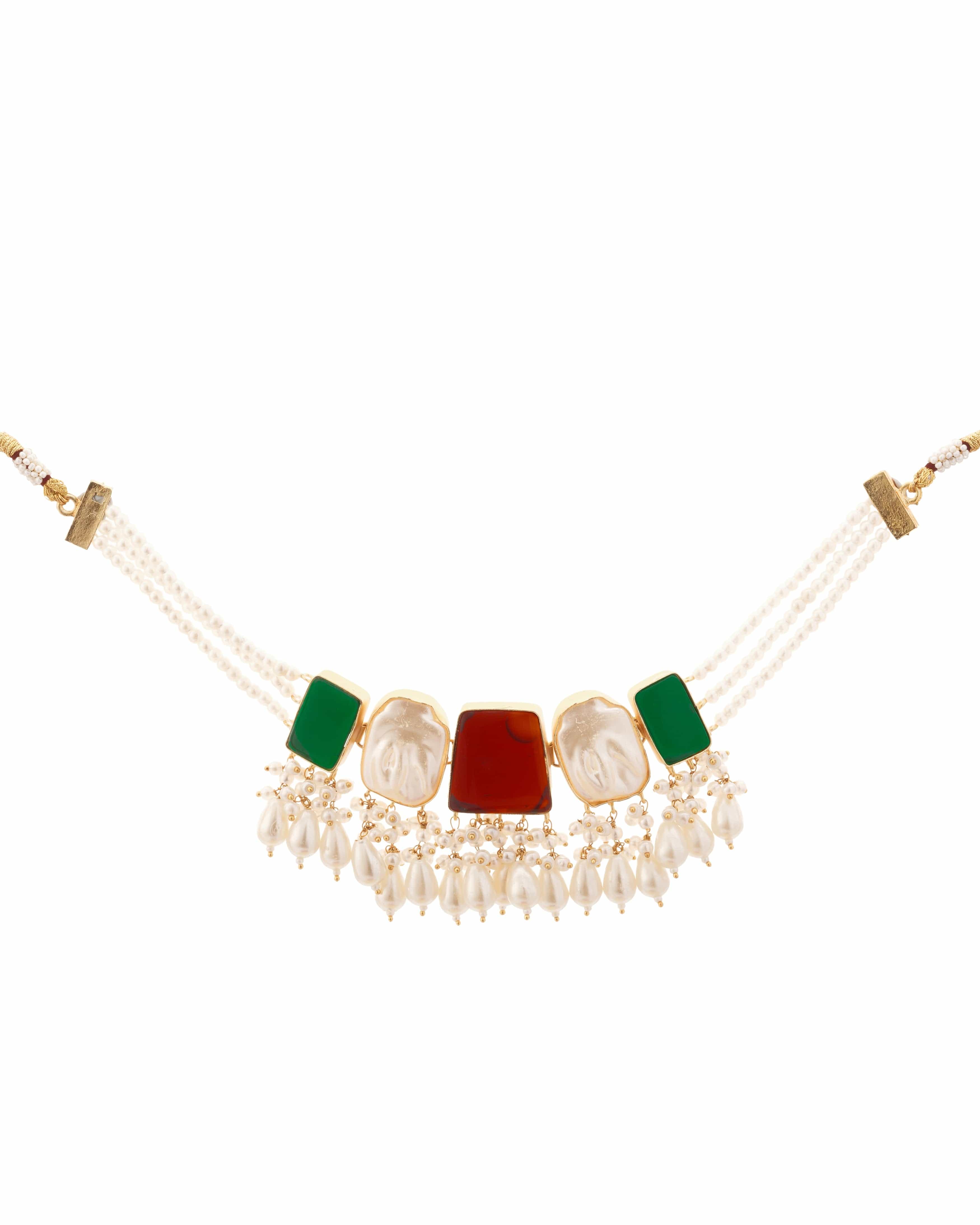 Mataari Necklaces Rose Quartz & Aqua Aventurine Pearl Cascade | CZ | Indian Jewelry | Mataari