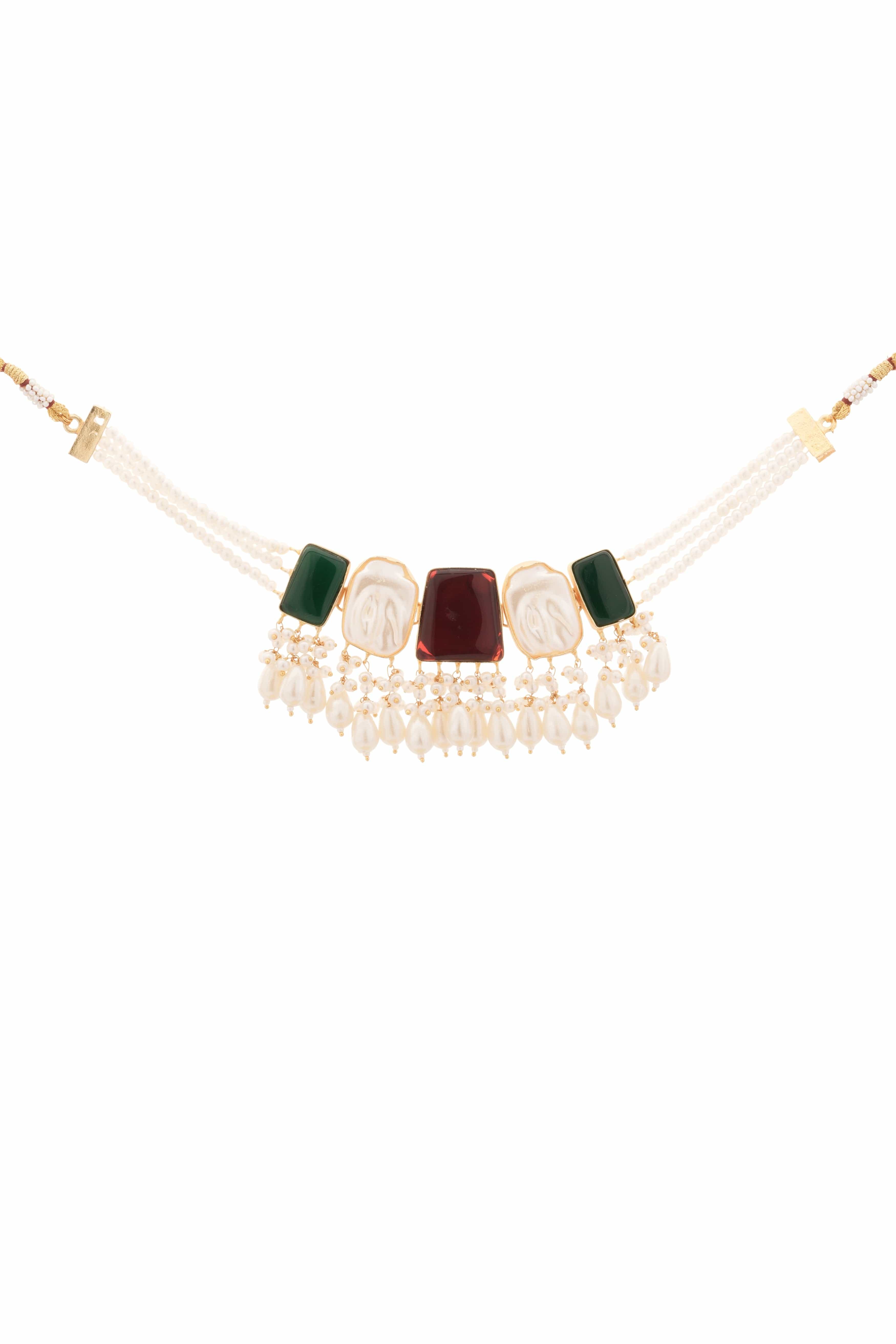 Mataari Necklaces Rose Quartz & Aqua Aventurine Pearl Cascade | CZ | Indian Jewelry | Mataari