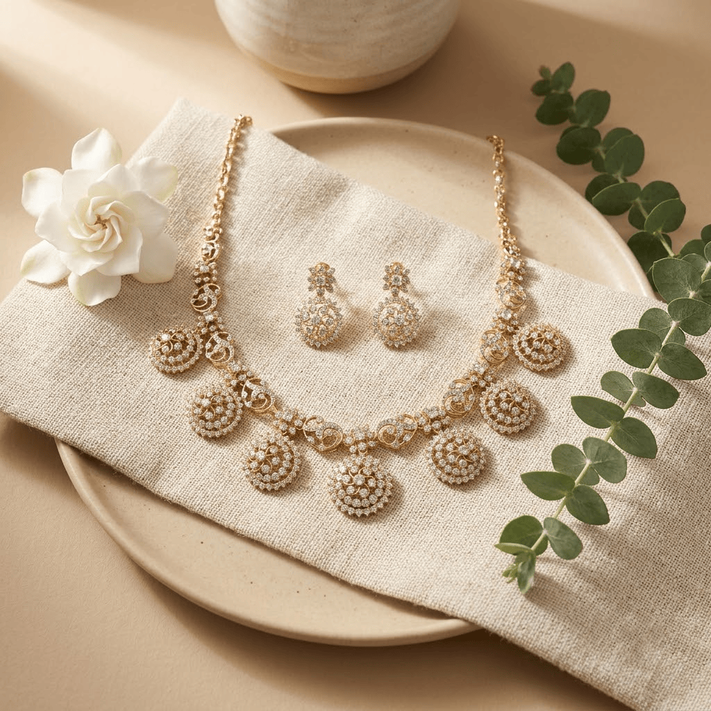 Mataari Necklaces Round Ruby Antique Gold Plated Cubic Zirconia Necklace for Wedding