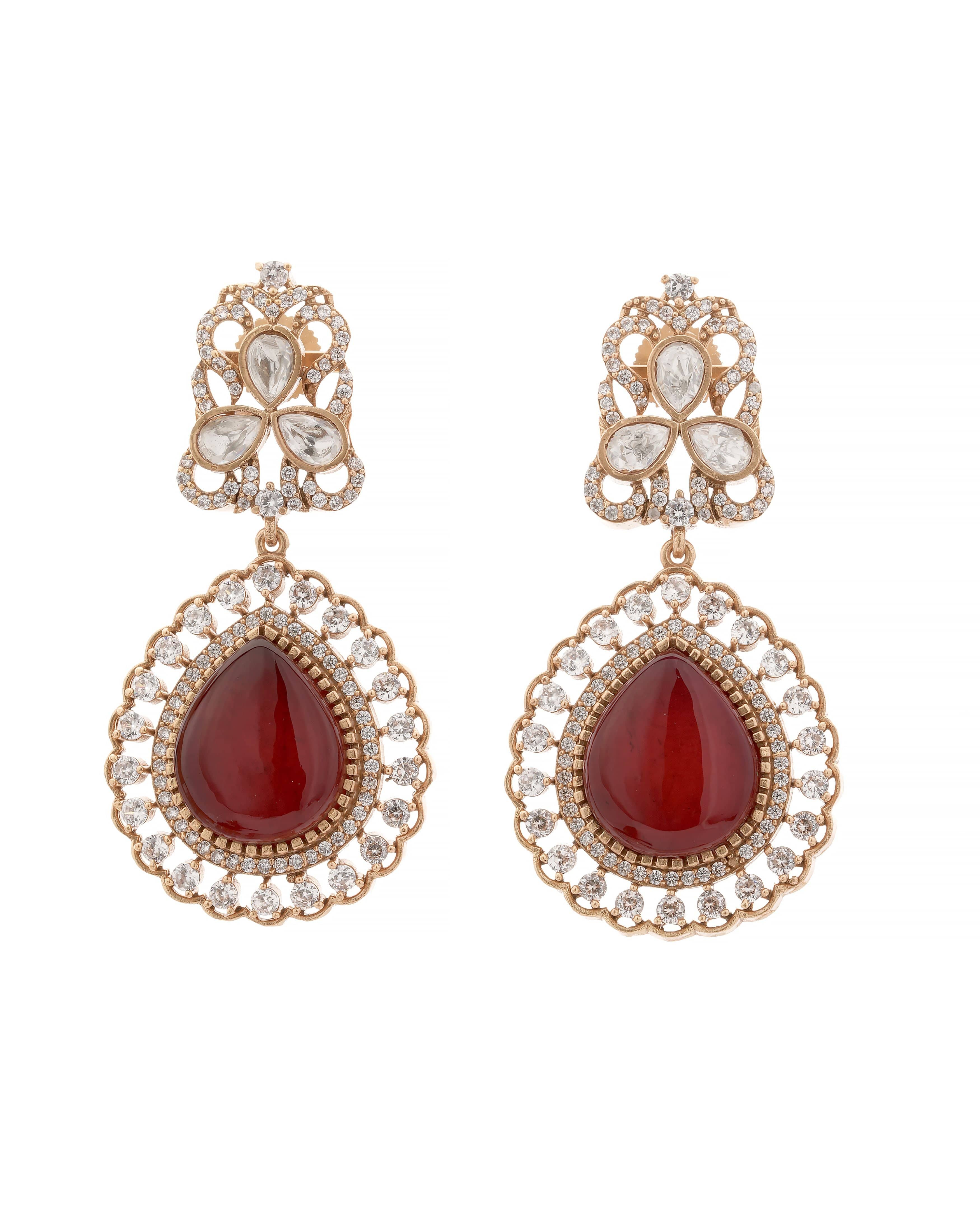 Mataari Necklaces Ruby Flame Gold Bridal Choker Set – | CZ | Indian Jewelry | Mataari