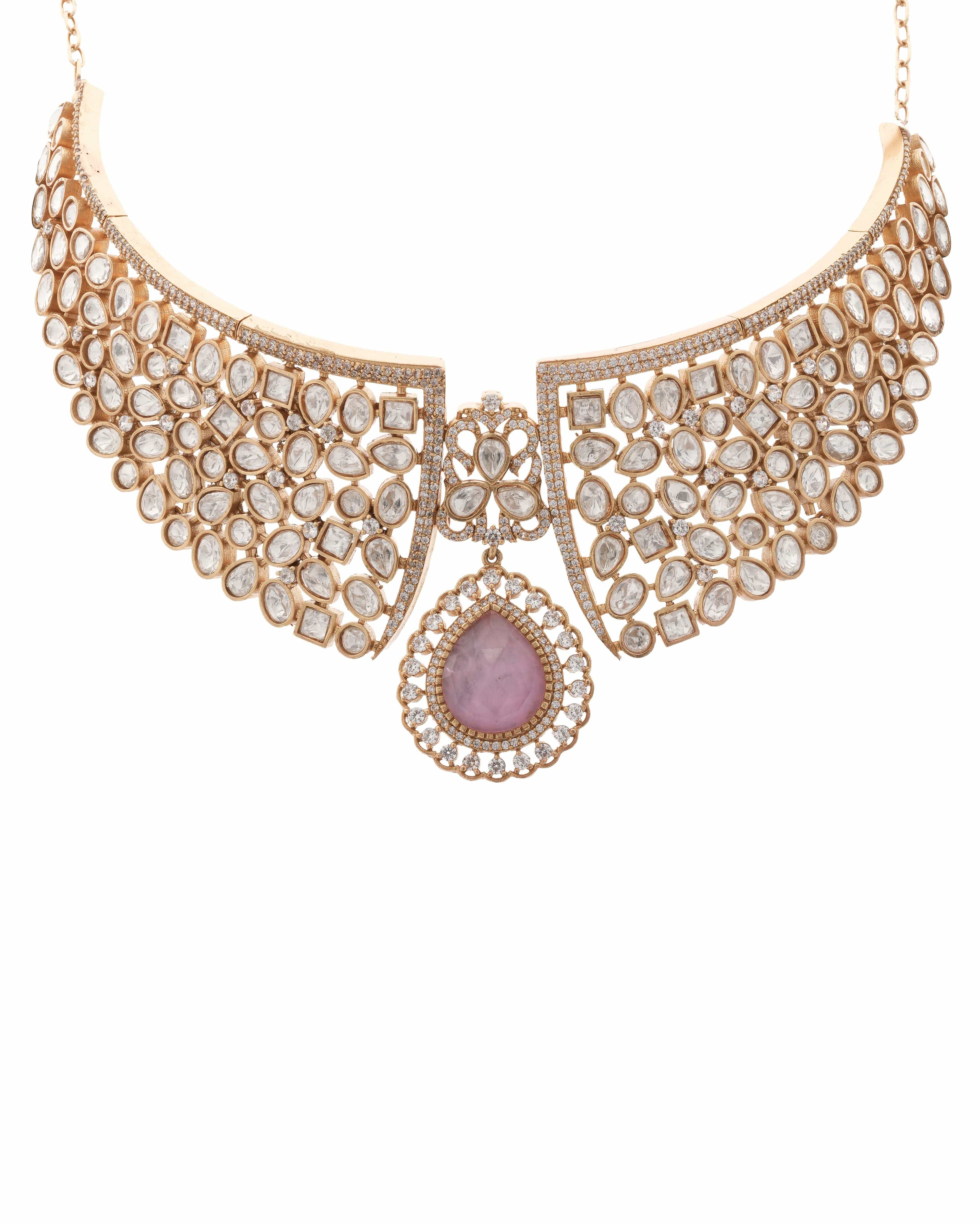 Mataari Necklaces Ruby Flame Gold Bridal Choker Set – | CZ | Indian Jewelry | Mataari