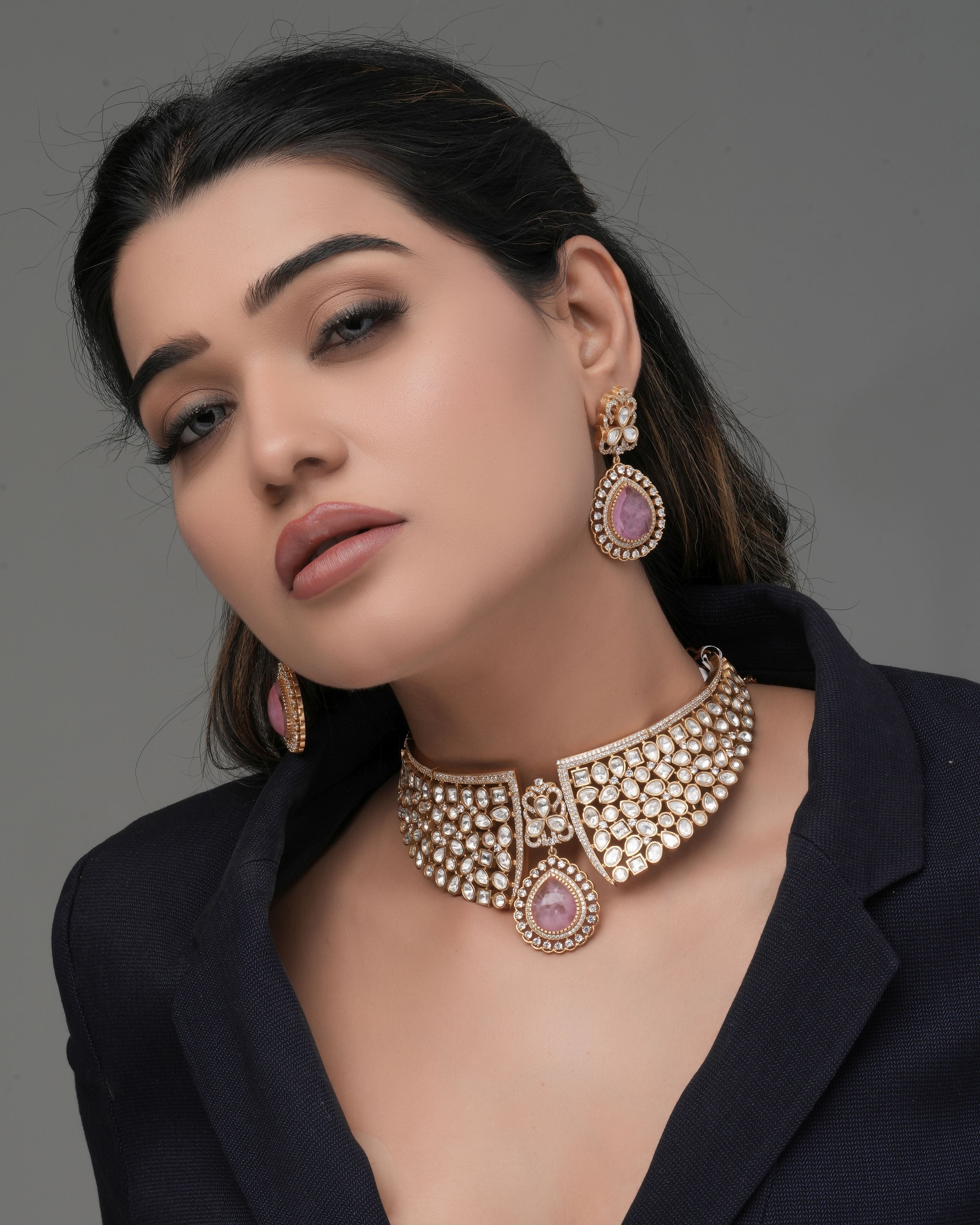 Mataari Necklaces Ruby Flame Gold Bridal Choker Set – | CZ | Indian Jewelry | Mataari