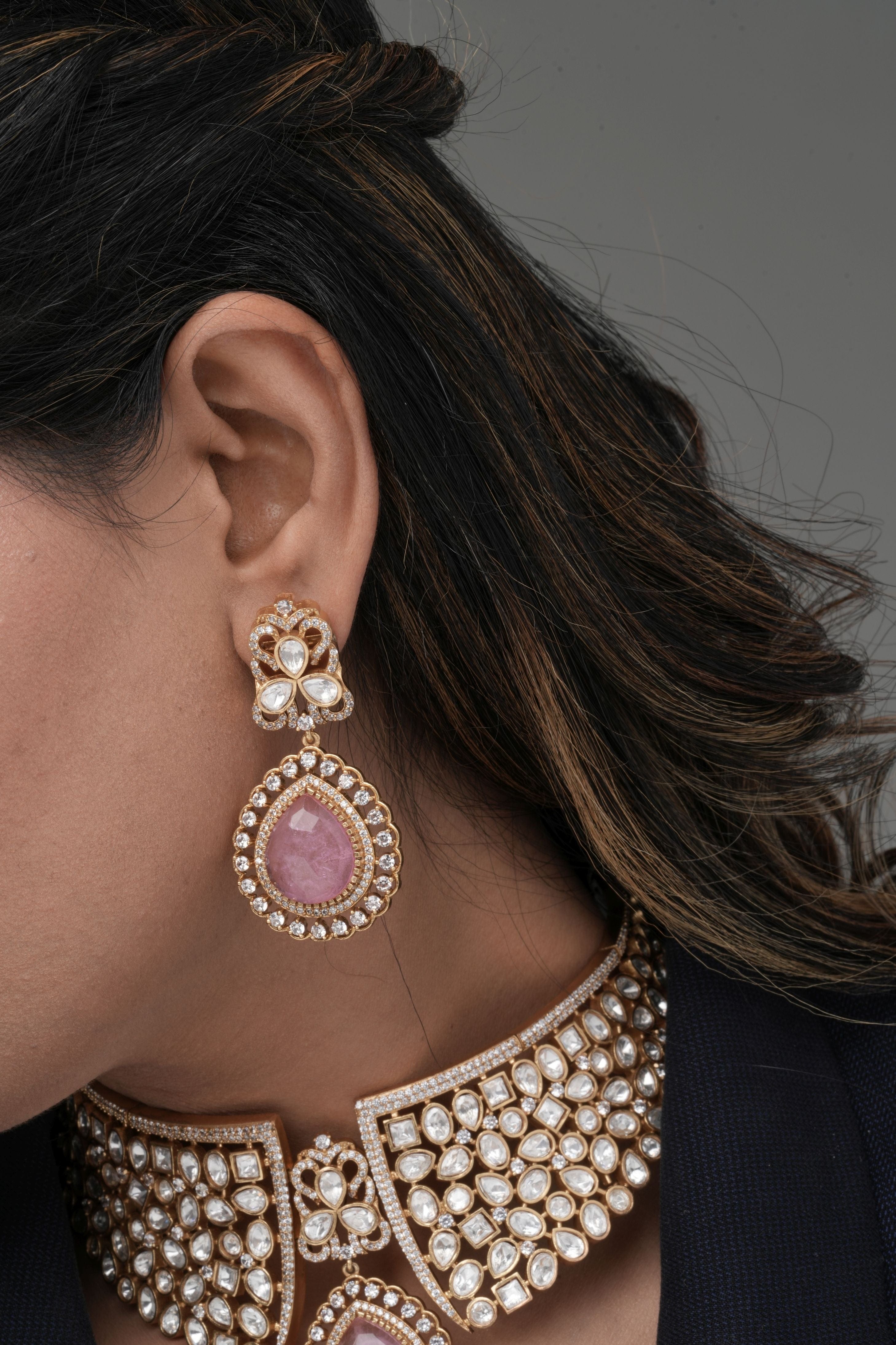 Mataari Necklaces Ruby Flame Gold Bridal Choker Set – | CZ | Indian Jewelry | Mataari