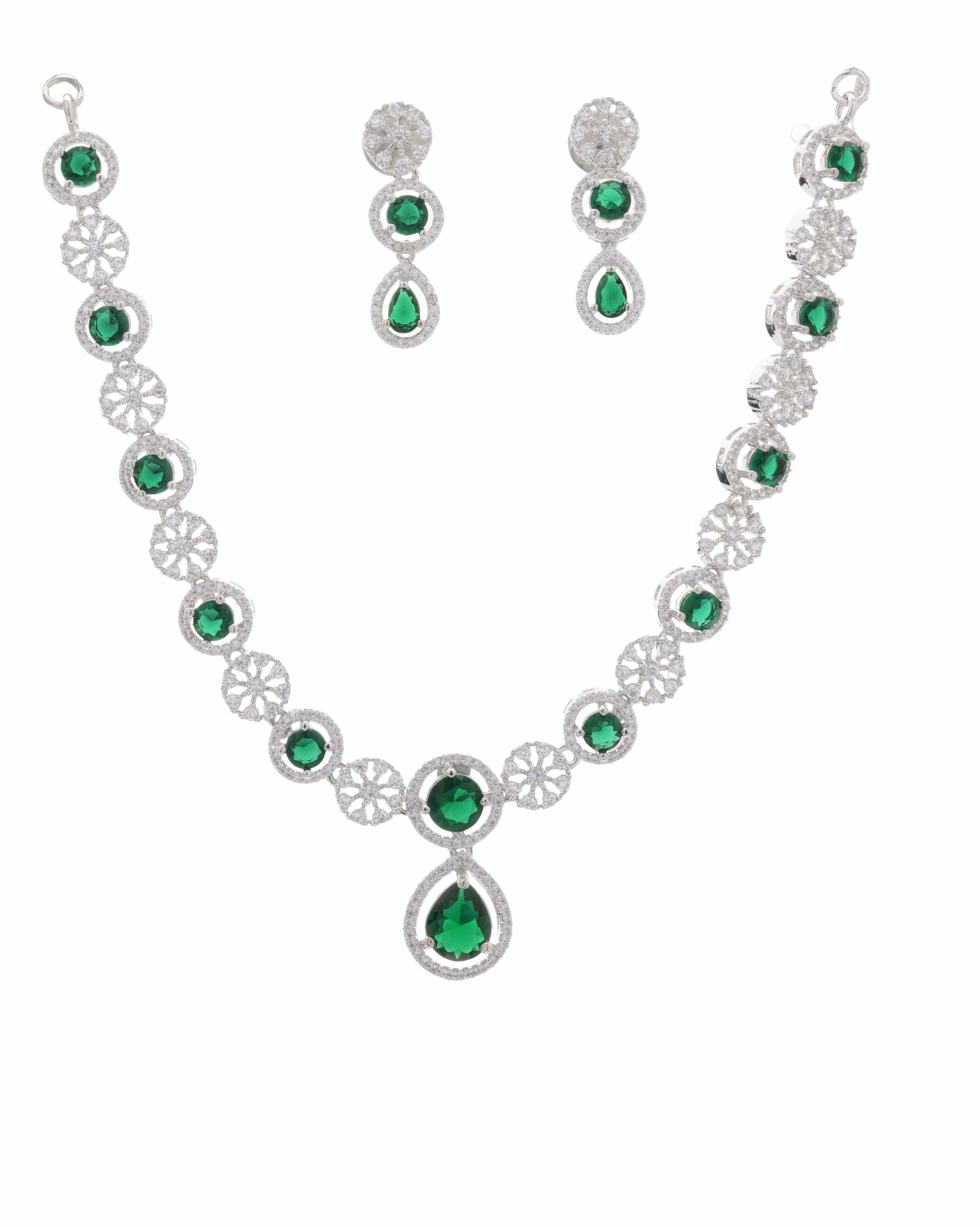 Mataari Necklaces Ruby Floral Halo Necklace & Earring Set | Rhodium | Indian Jewelry | Mataari