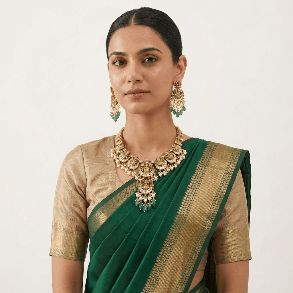 Mataari Necklaces Ruby Goddess Lakshmi Antique Gold Kundan Polki Pearl Beaded Necklace