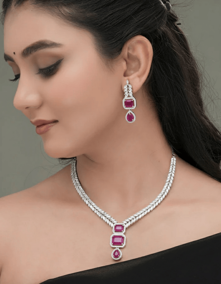 Mataari Necklaces Blush Marquise Drop CZ Necklace & Earring | CZ | Indian Jewelry | Mataari