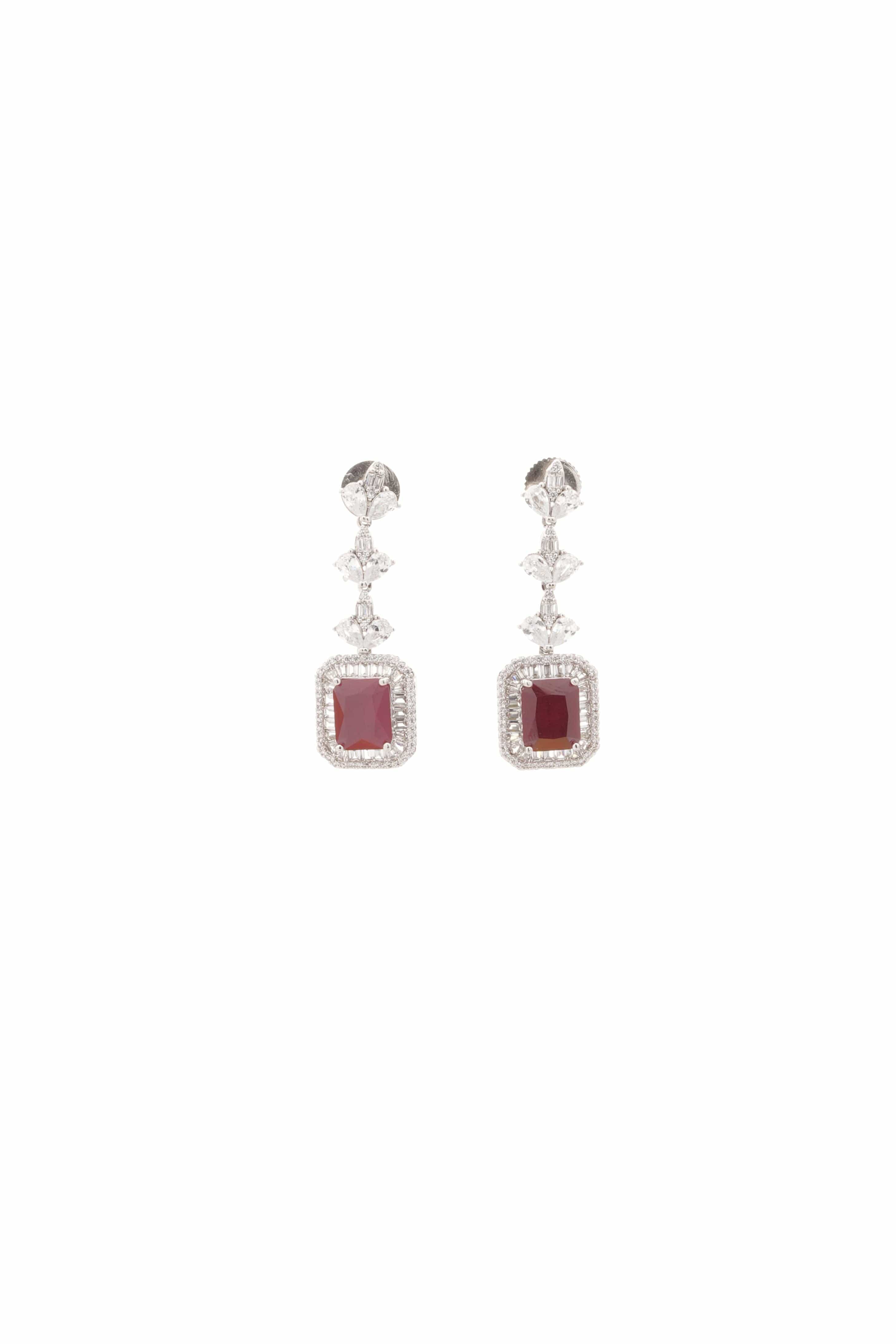 Mataari Necklaces Ruby Red Emerald-Cut CZ Swarovski Elements Necklace | Rhodium | Indian Jewelry | Mataari