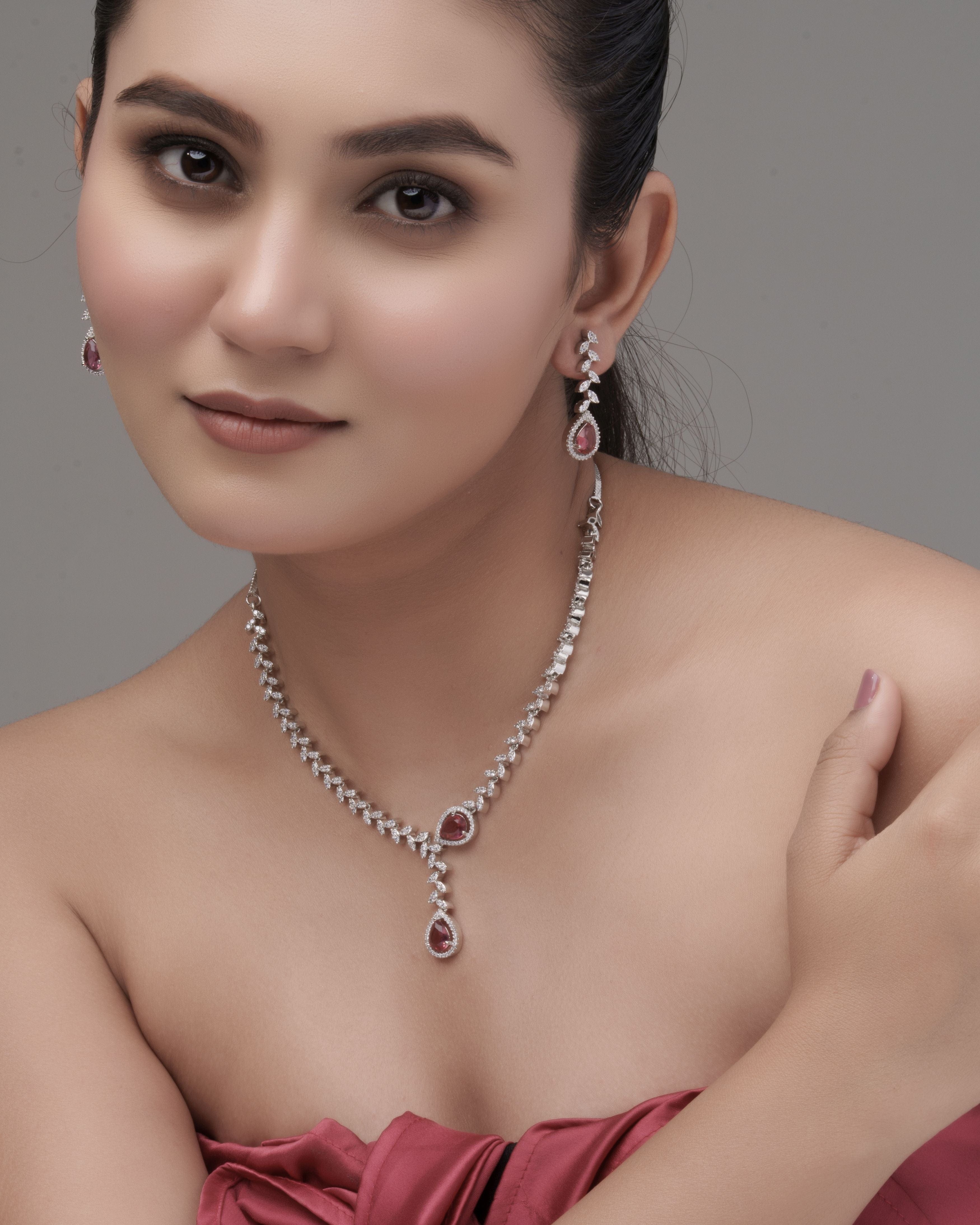 Mataari Necklaces Emerald Teardrop Shine Necklace & Earrings Set | Swarovski | Indian Jewelry | Mataari