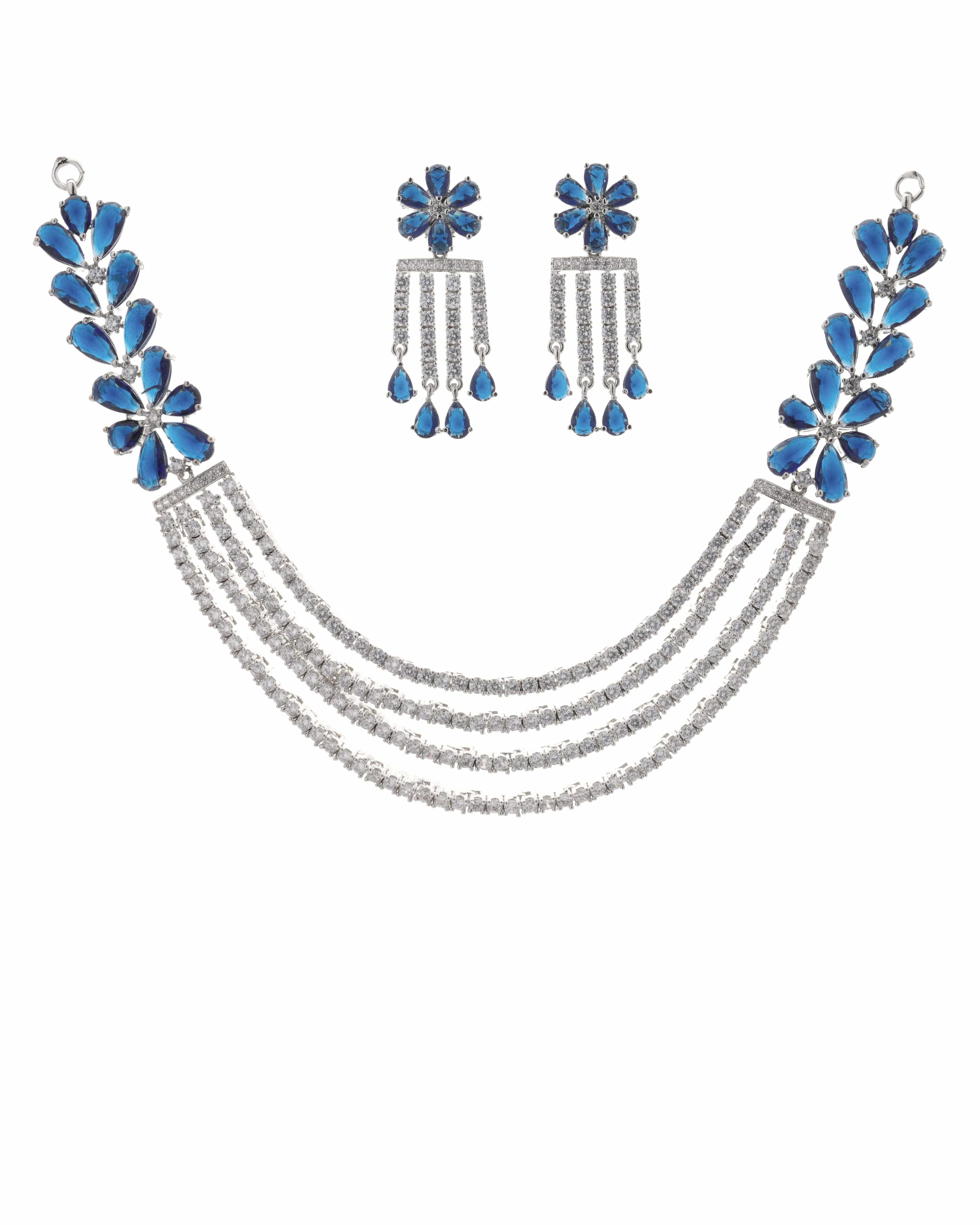 Mataari Necklaces Ruby Regal Quad CZ Blossom Choker Necklace | Rhodium | Indian Jewelry | Mataari