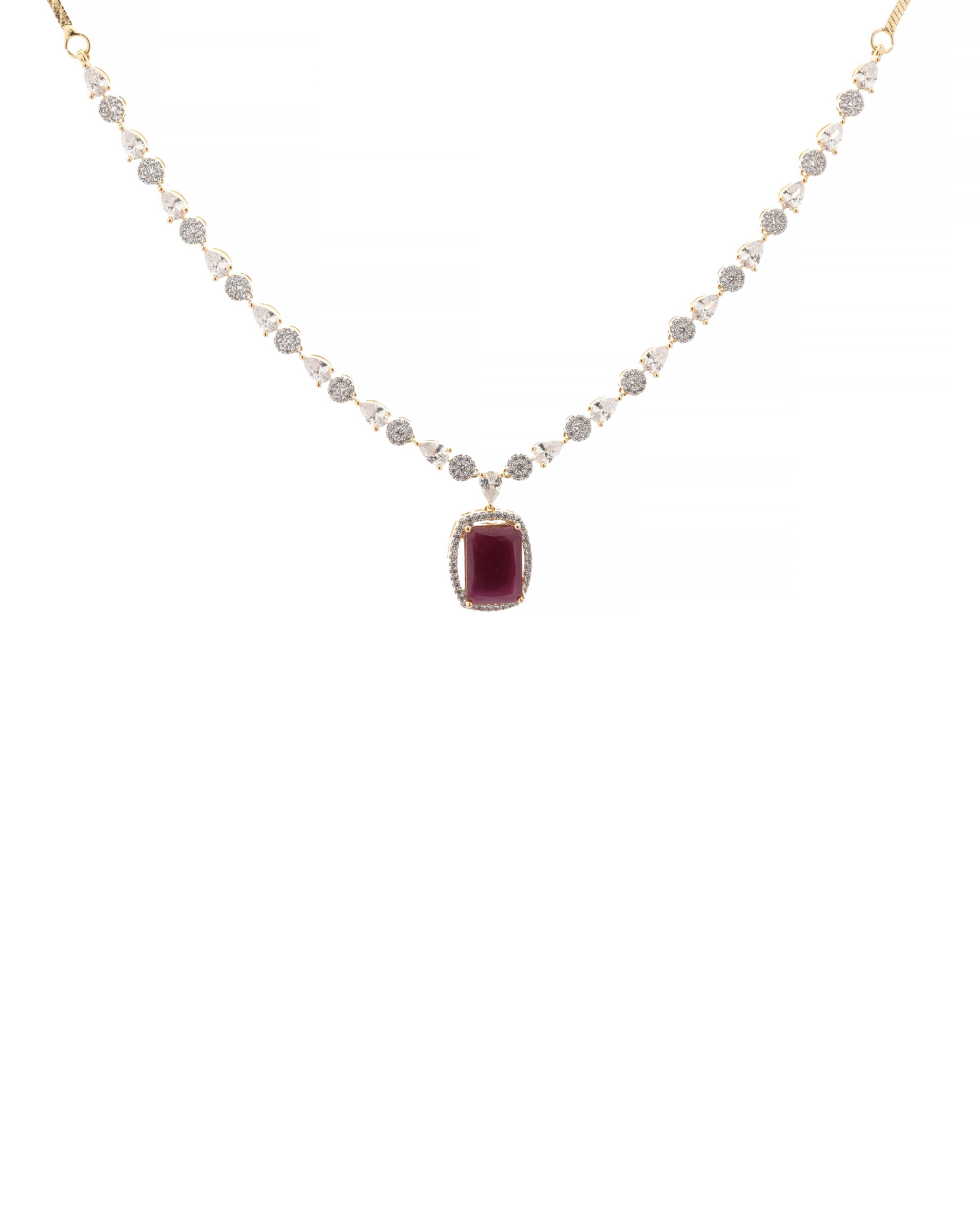 Mataari Necklaces Ruby Reverie CZ Station Necklace & Earring | CZ | Indian Jewelry | Mataari