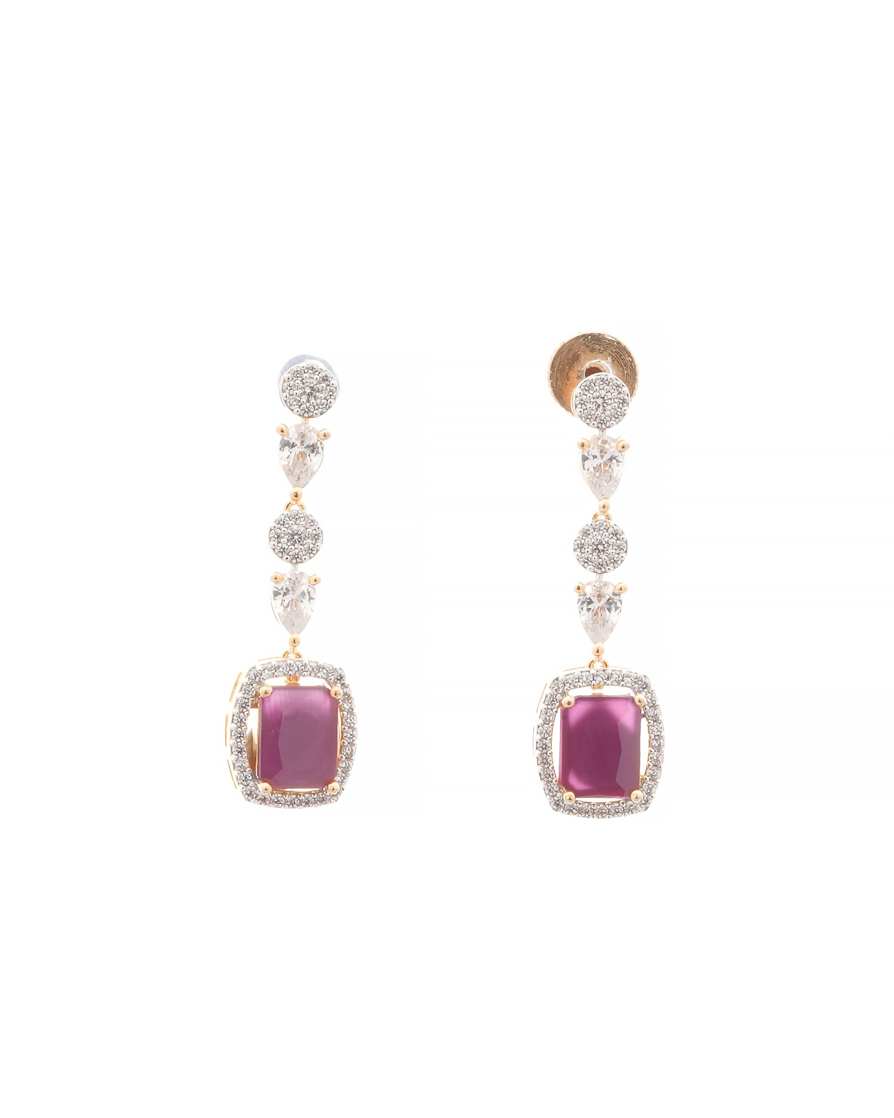 Mataari Necklaces Ruby Reverie CZ Station Necklace & Earring | CZ | Indian Jewelry | Mataari