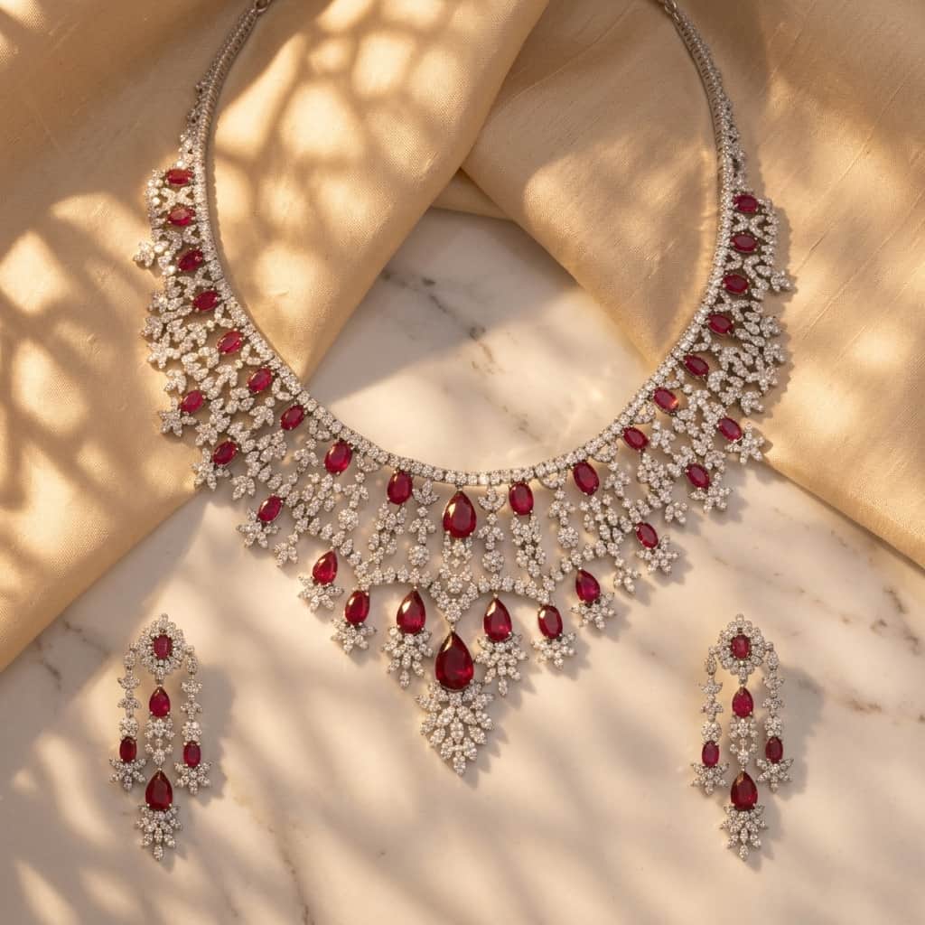 Mataari Necklaces Silver Plated Wedding Bridal Crystal Moissanite Gemstone Necklace for Brides