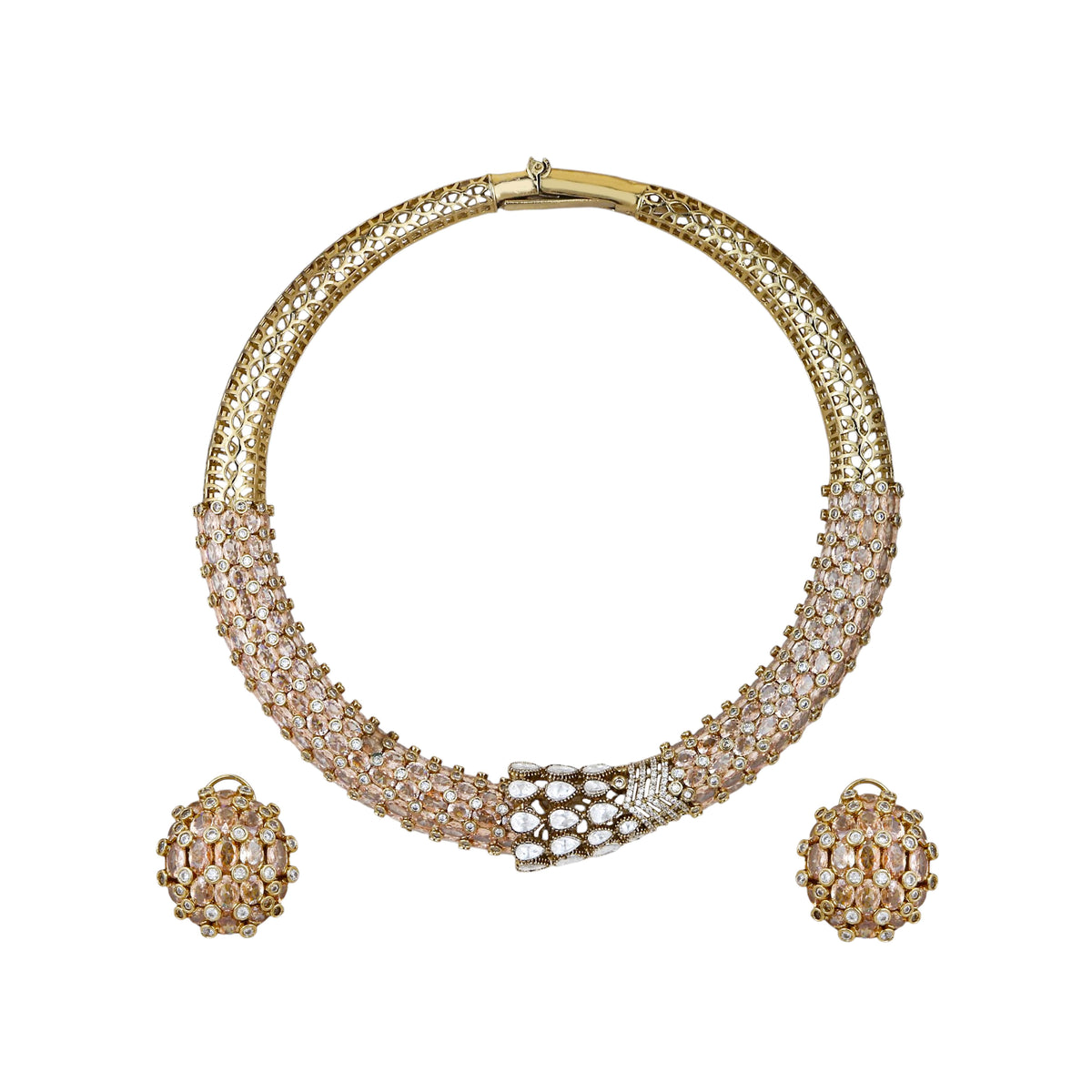 Mataari Necklaces Sanidhya Crystal CZ Gold Plated Hasli Choker Necklace Set