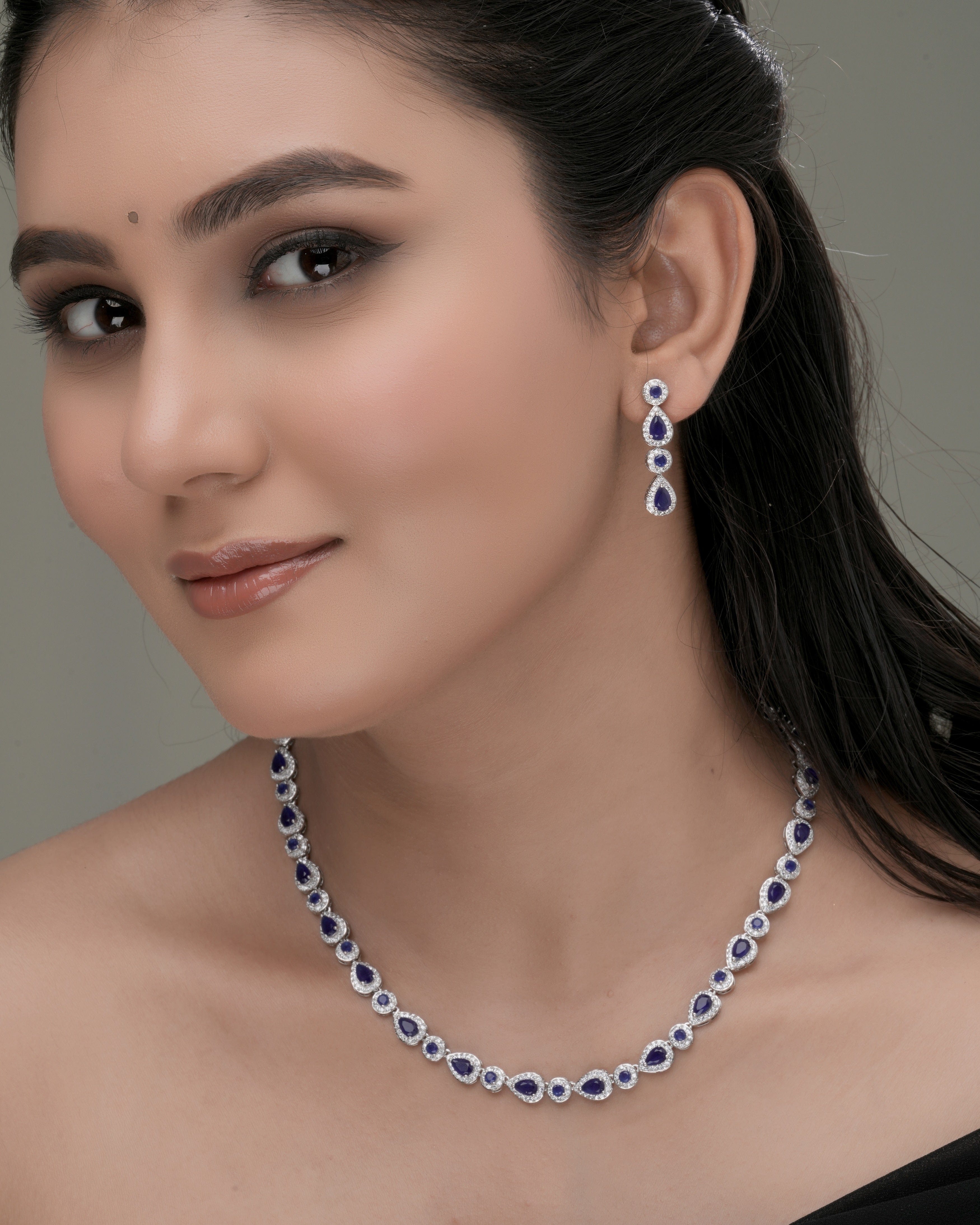 Mataari Necklaces Aura All Over Necklace & Earring Set | Rhodium | Indian Jewelry | Mataari