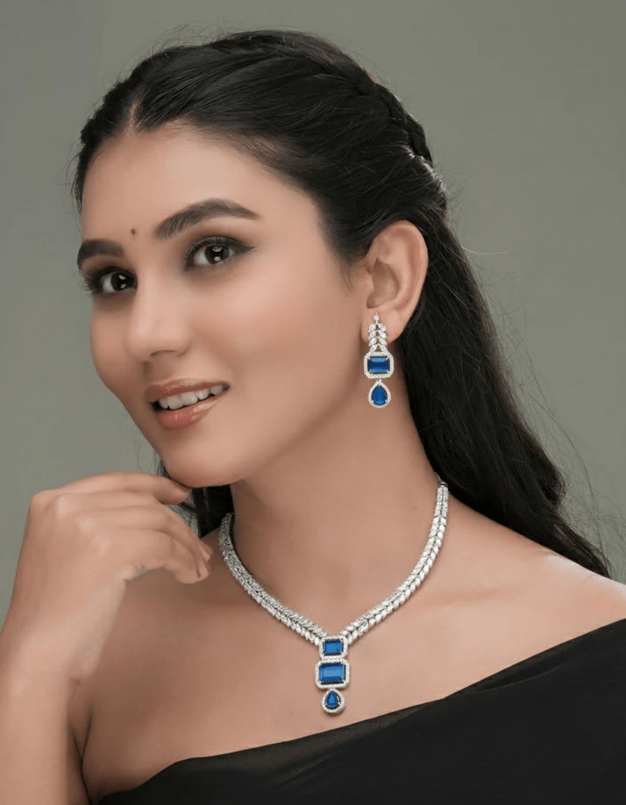 Mataari Necklaces Blush Marquise Drop CZ Necklace & Earring | CZ | Indian Jewelry | Mataari