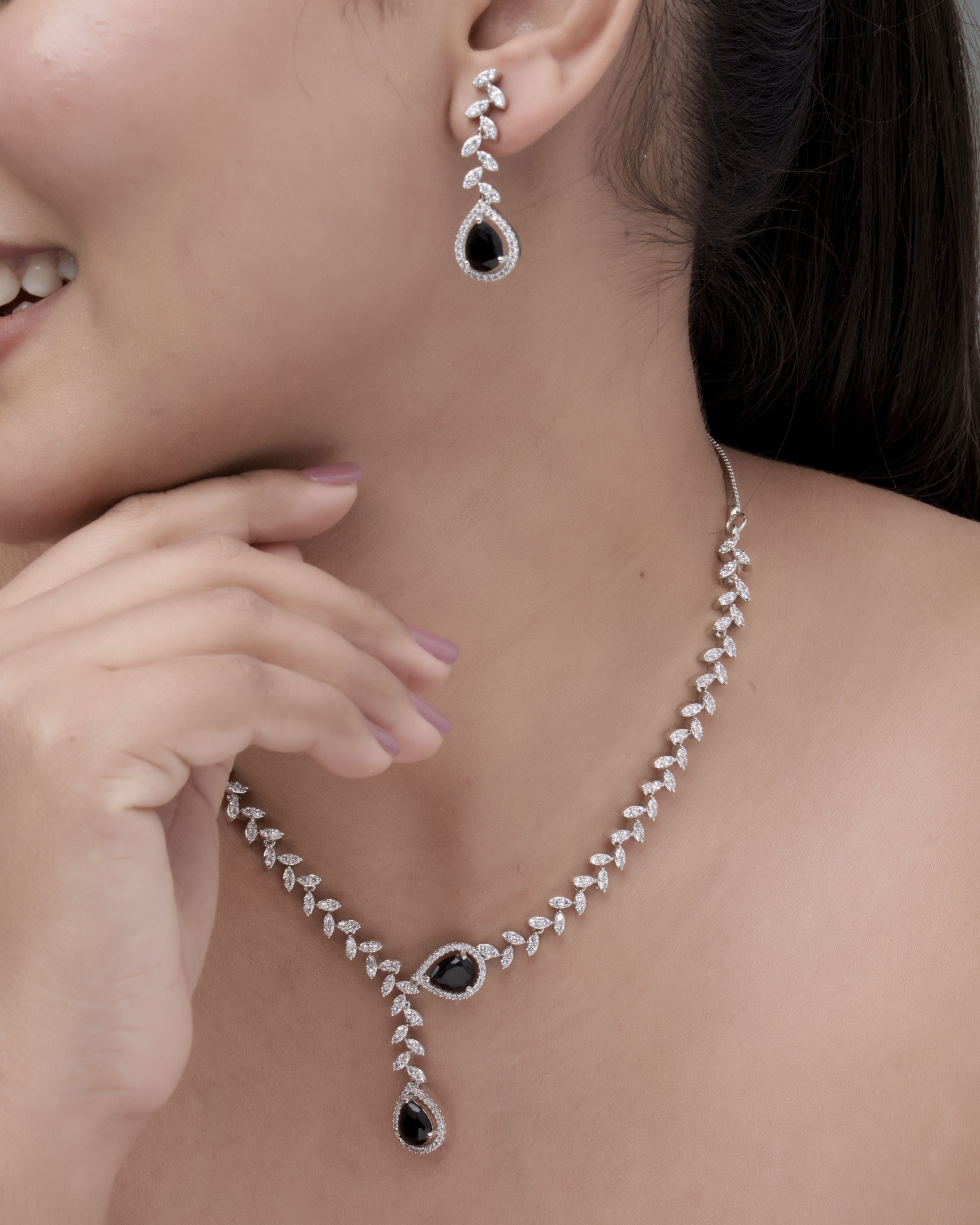 Mataari Necklaces Emerald Teardrop Shine Necklace & Earrings Set | Swarovski | Indian Jewelry | Mataari