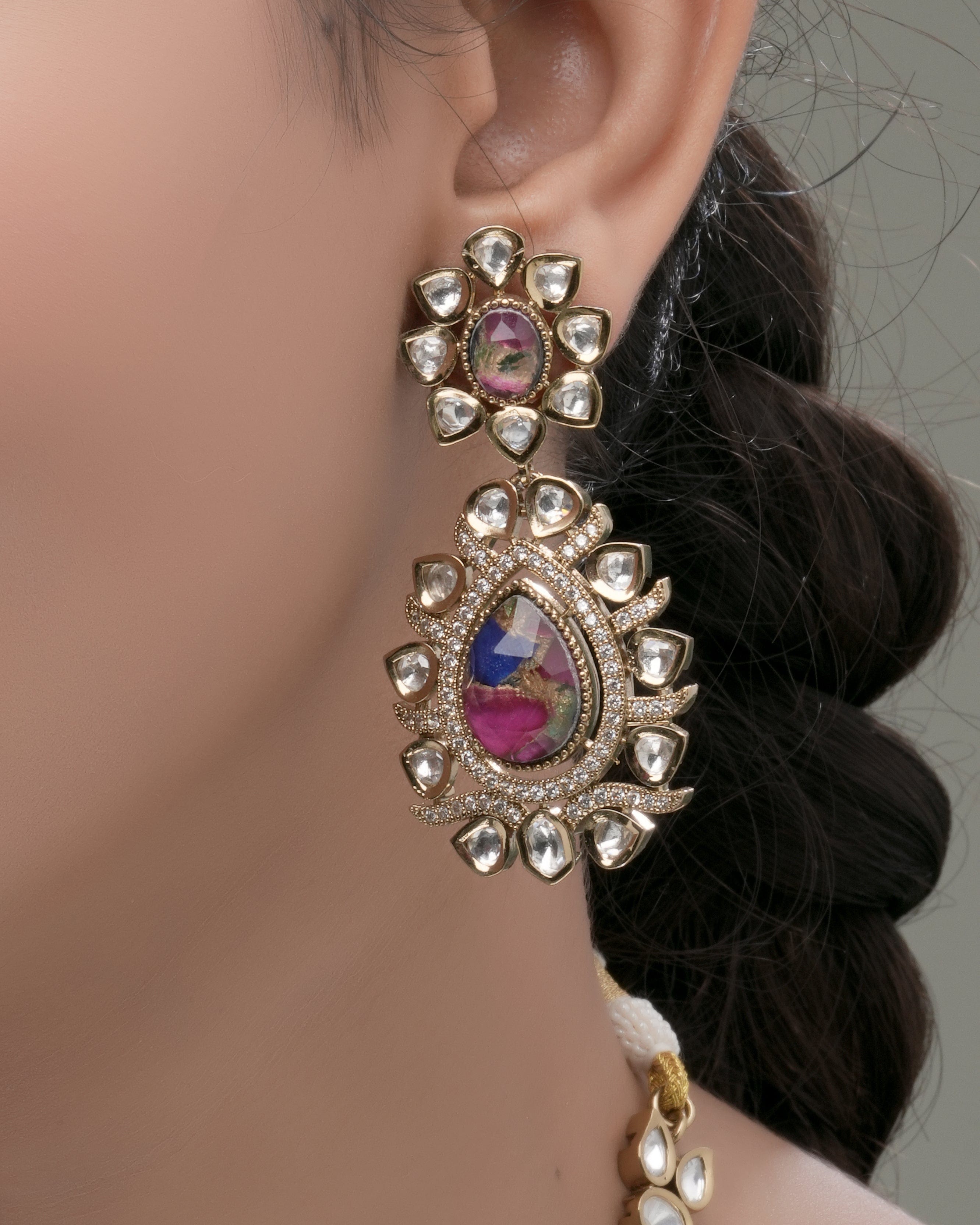 Mataari Necklaces Serene Ocean‑Blue Mosaic Natural Granite Pendant & | Kundan | Indian Jewelry | Mataari