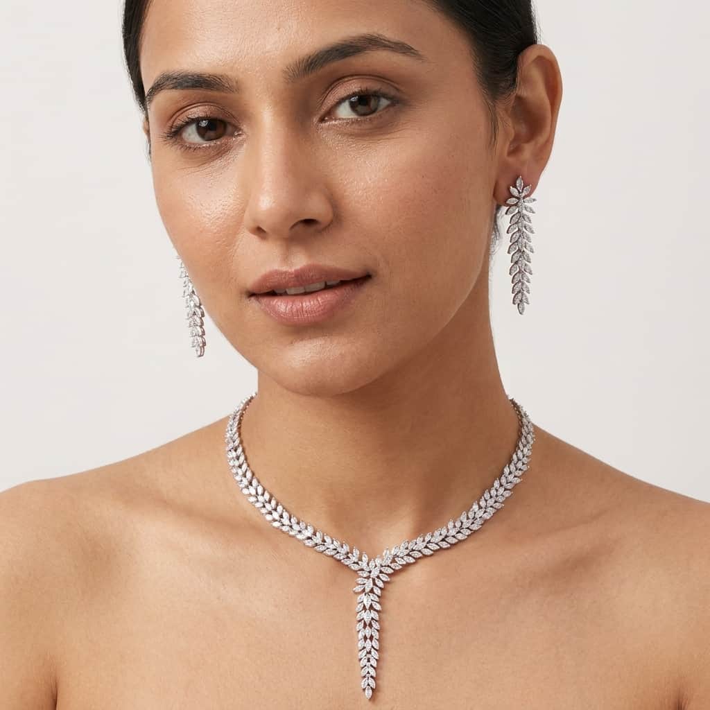 Mataari Necklaces Silver Plated Bridal Crystal Moissanite Wedding Collar Necklace for Brides