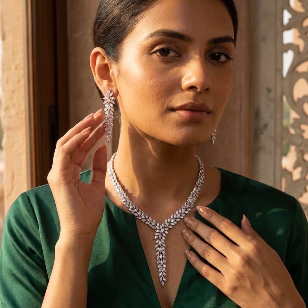 Mataari Necklaces Silver Plated Bridal Crystal Moissanite Wedding Collar Necklace for Brides