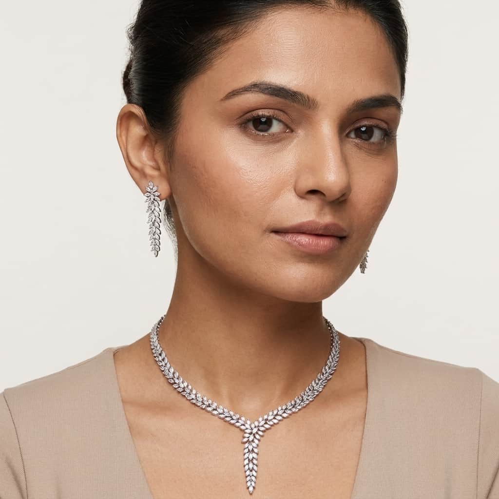 Mataari Necklaces Silver Plated Bridal Crystal Moissanite Wedding Collar Necklace for Brides
