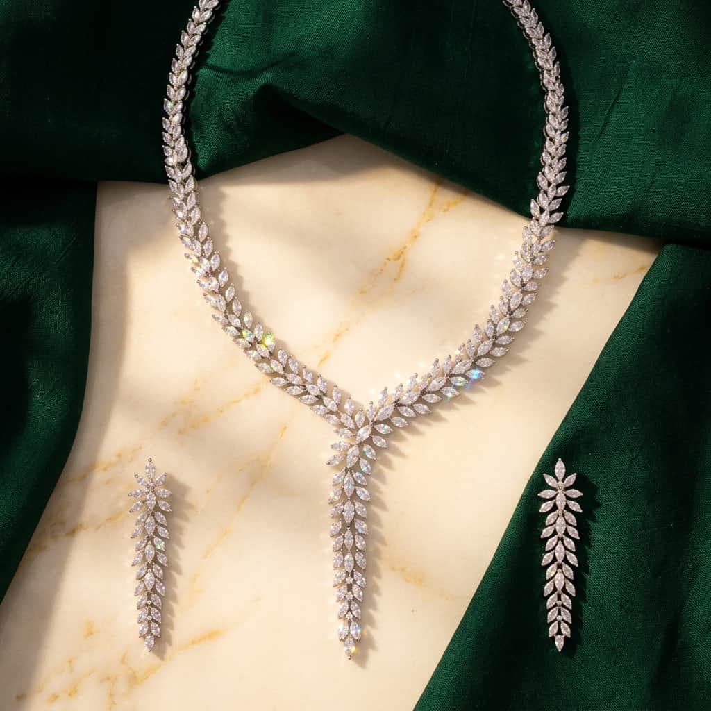 Mataari Necklaces Silver Plated Bridal Crystal Moissanite Wedding Collar Necklace for Brides
