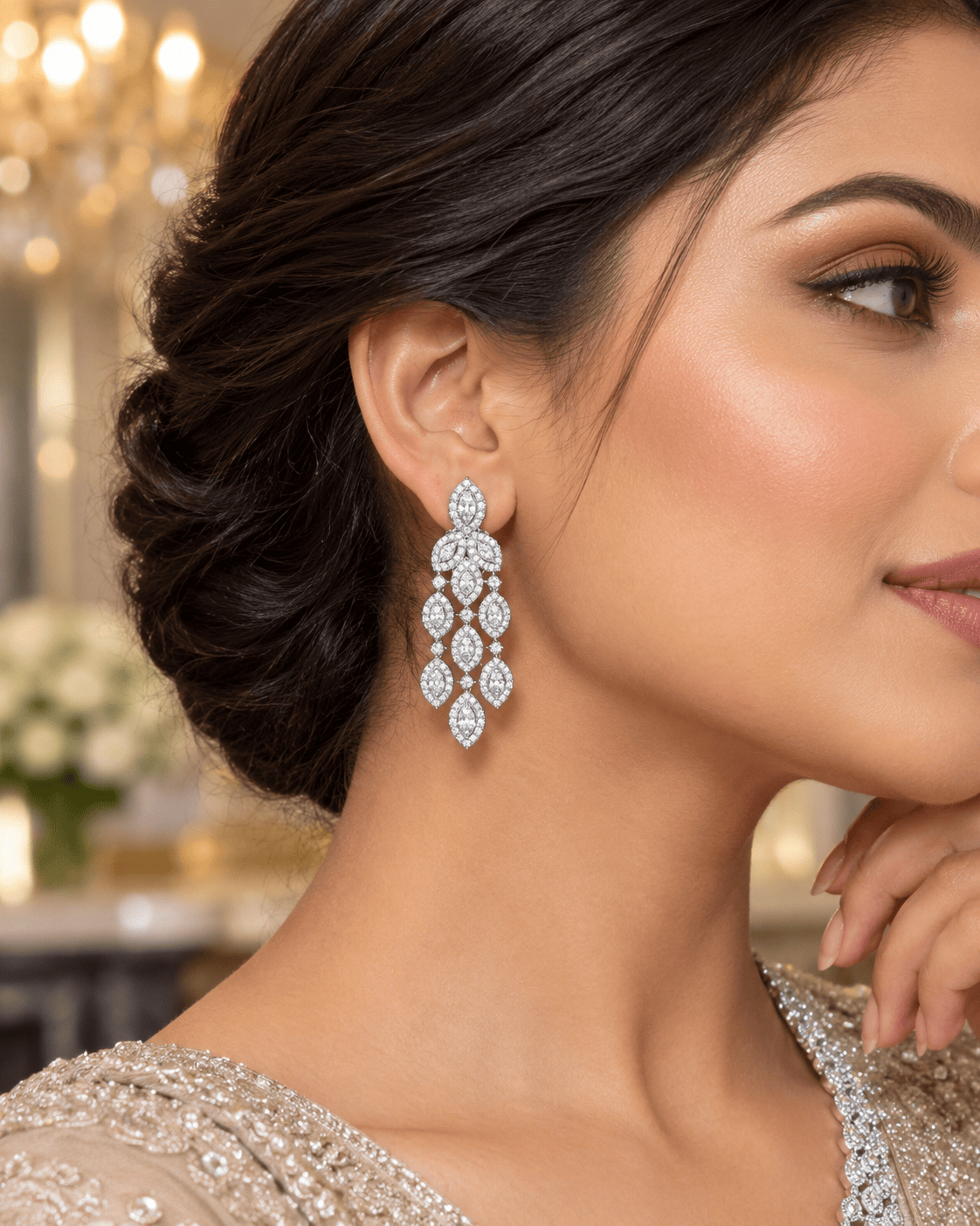 Mataari Necklaces Silver Plated Crystal Cubic Zirconia Necklace for Wedding