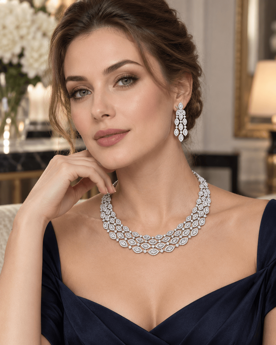 Mataari Necklaces Silver Plated Crystal Cubic Zirconia Necklace for Wedding