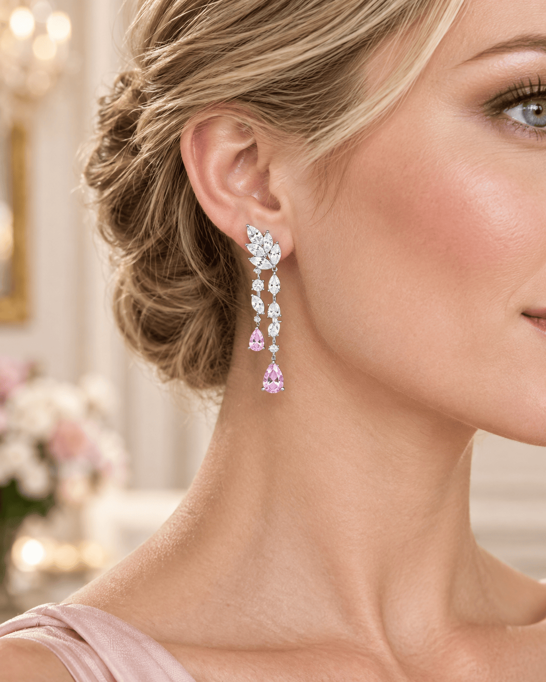 Mataari Necklaces Silver Plated Crystal Teardrop Cubic Zirconia Choker Necklace for Wedding