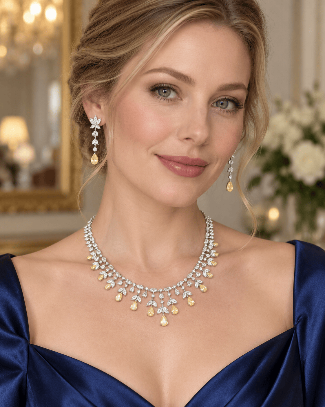 Mataari Necklaces Silver Plated Crystal Teardrop Cubic Zirconia Choker Necklace for Wedding