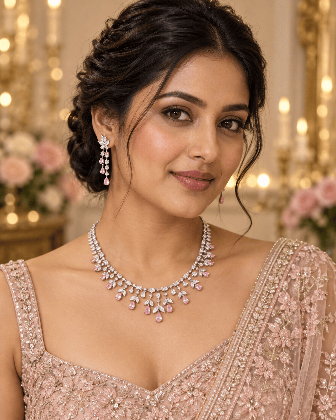 Mataari Necklaces Silver Plated Crystal Teardrop Cubic Zirconia Choker Necklace for Wedding