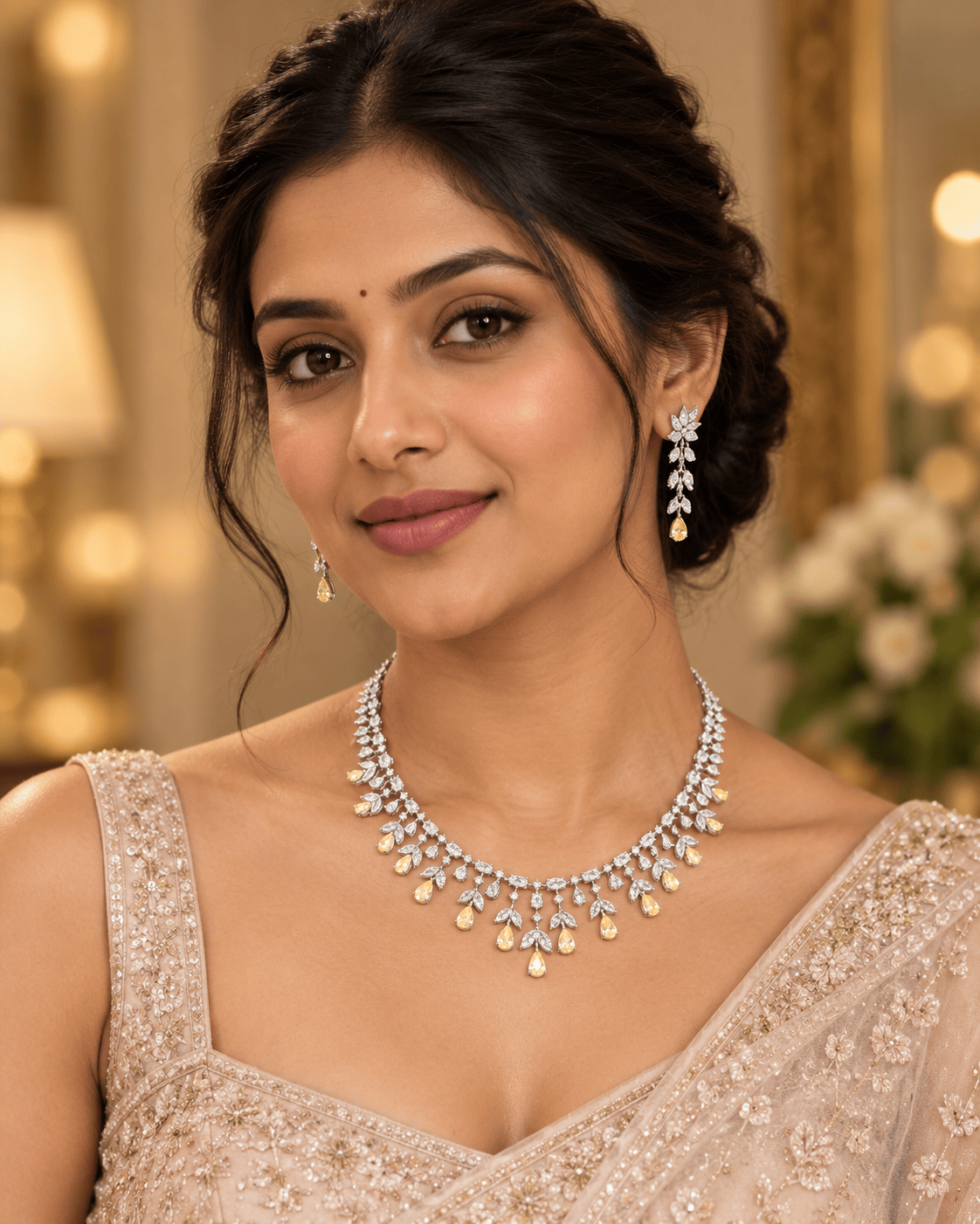 Mataari Necklaces Silver Plated Crystal Teardrop Cubic Zirconia Choker Necklace for Wedding